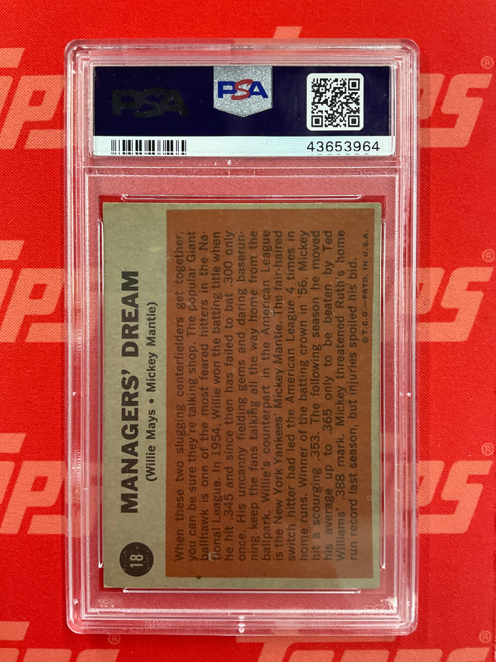 1962 Topps Managers Dream Willie Mays Mickey Mantle PSA 4