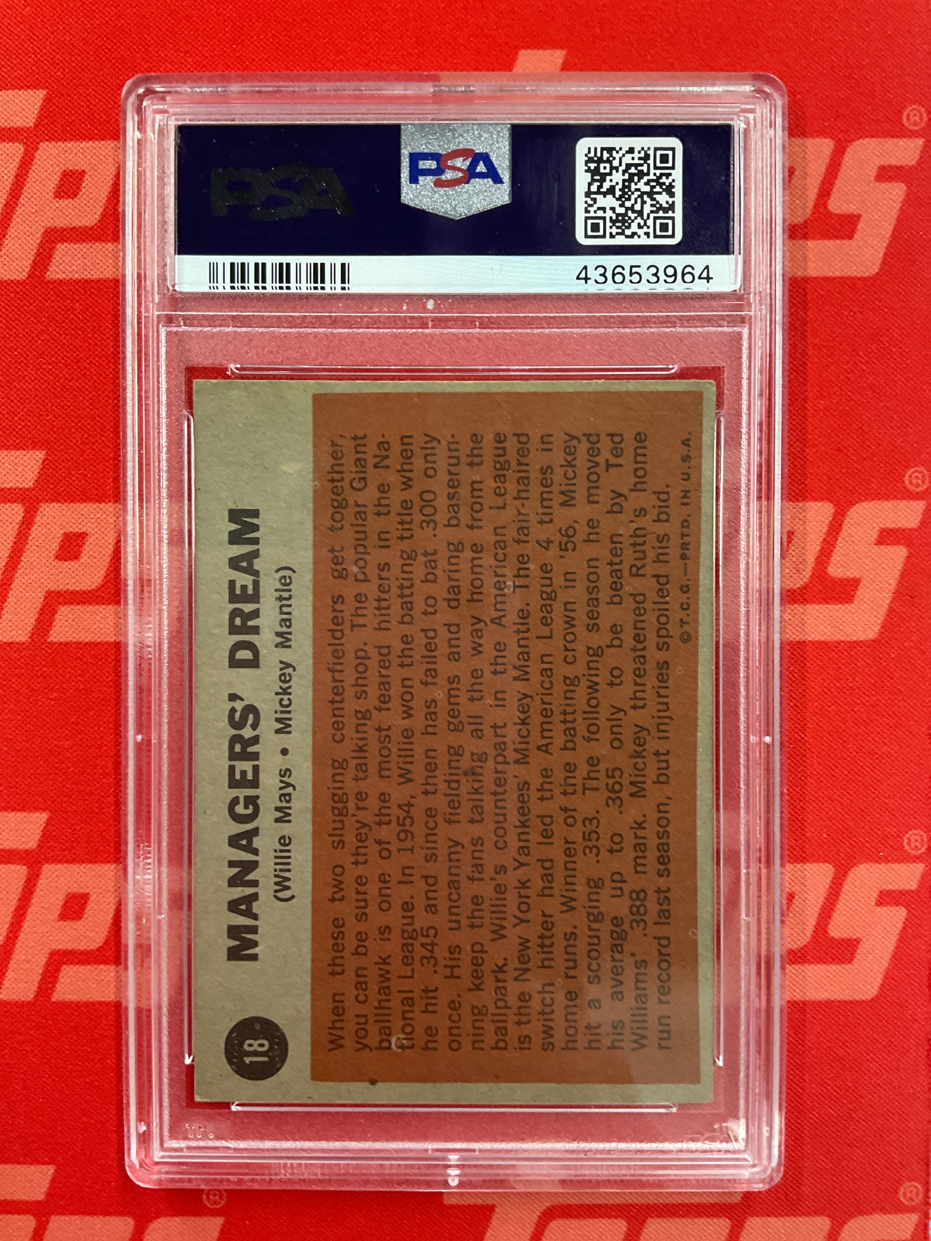 1962 Topps Managers Dream Willie Mays Mickey Mantle PSA 4