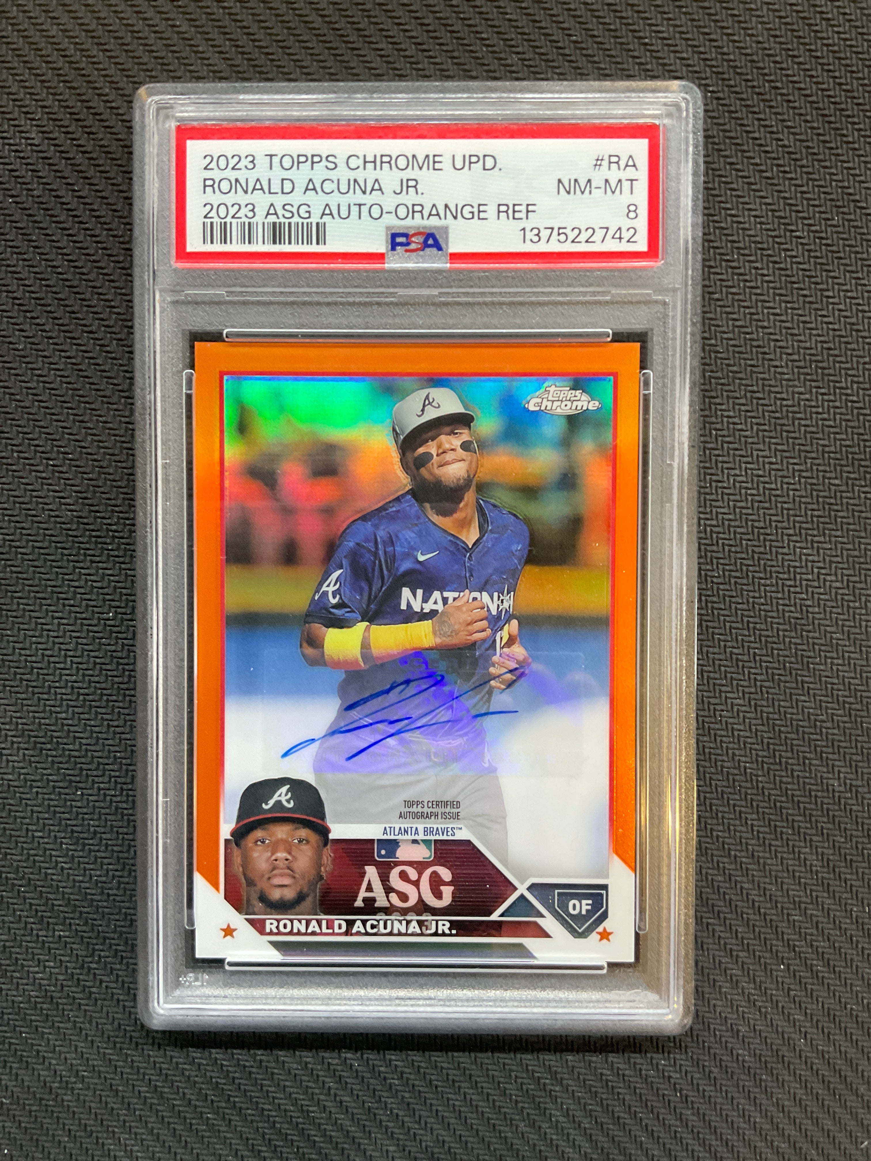 2023 Topps Chrome Update Ronald Acuna Jr. Orange Auto /25 PSA 8 Braves