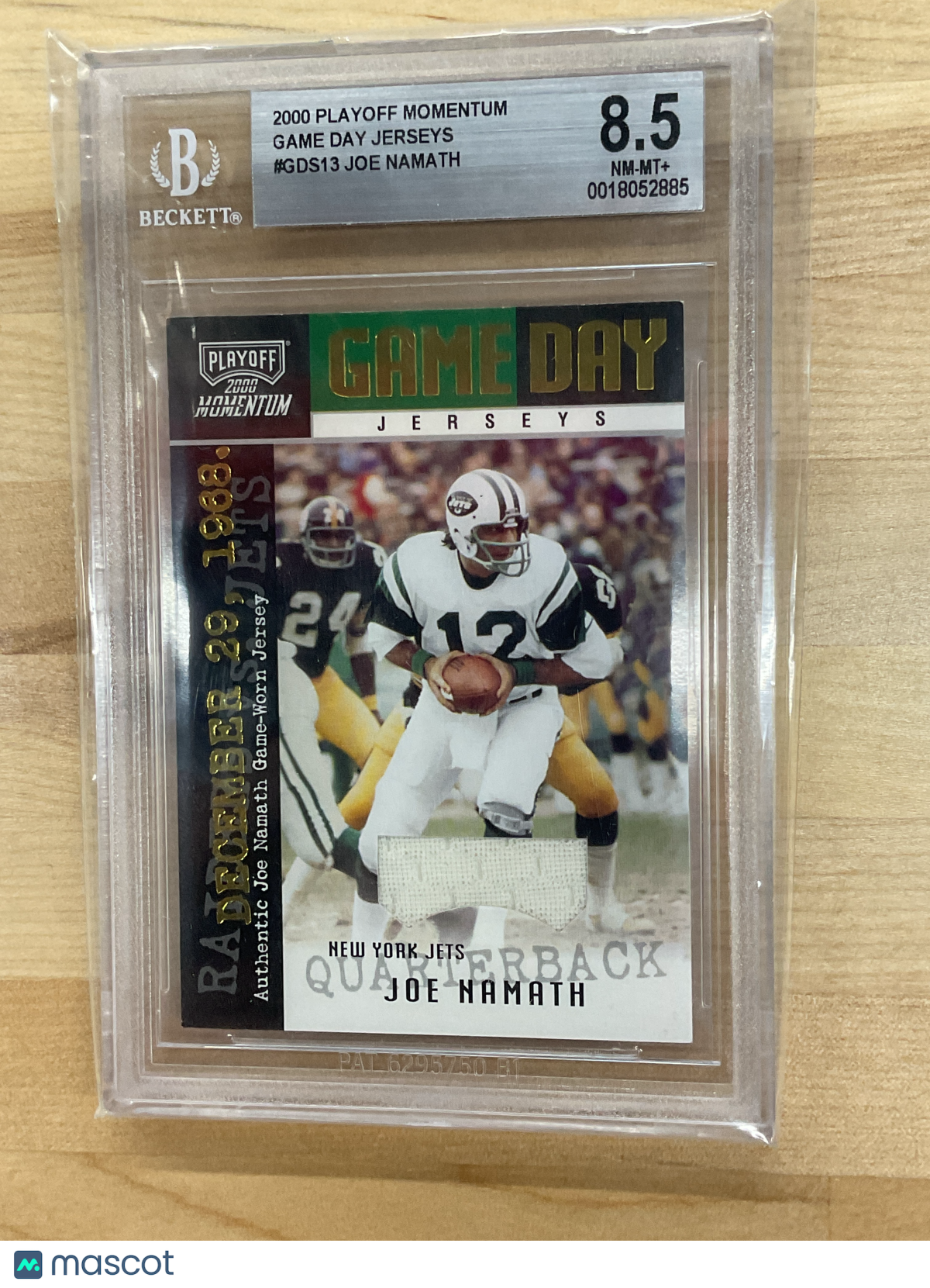 2000 Playoff Joe Namath Game Day Jerseys Patch /75 BGS 8.5