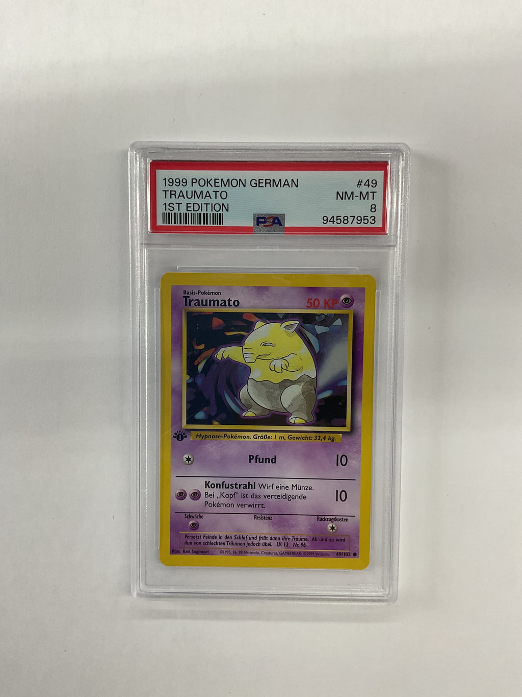 1999 German Pokemon 1st Edition Traumato (Drowzee) 49 PSA 8