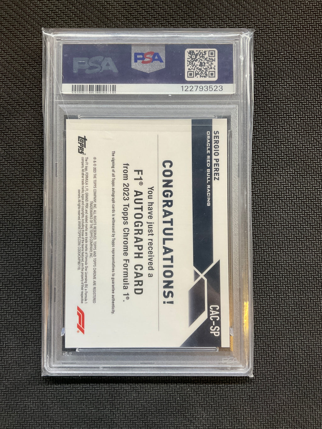 2023 Topps Chrome F1 Sergio Perez Gold Auto /50 PSA 9