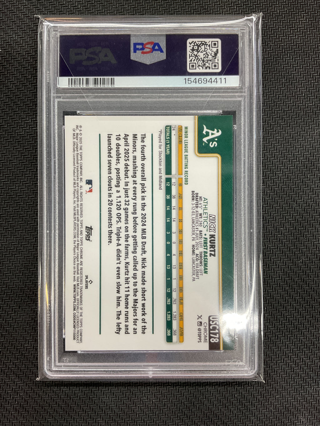 2025 Topps Chrome Update Nick Kurtz Prism Rookie PSA 9 411