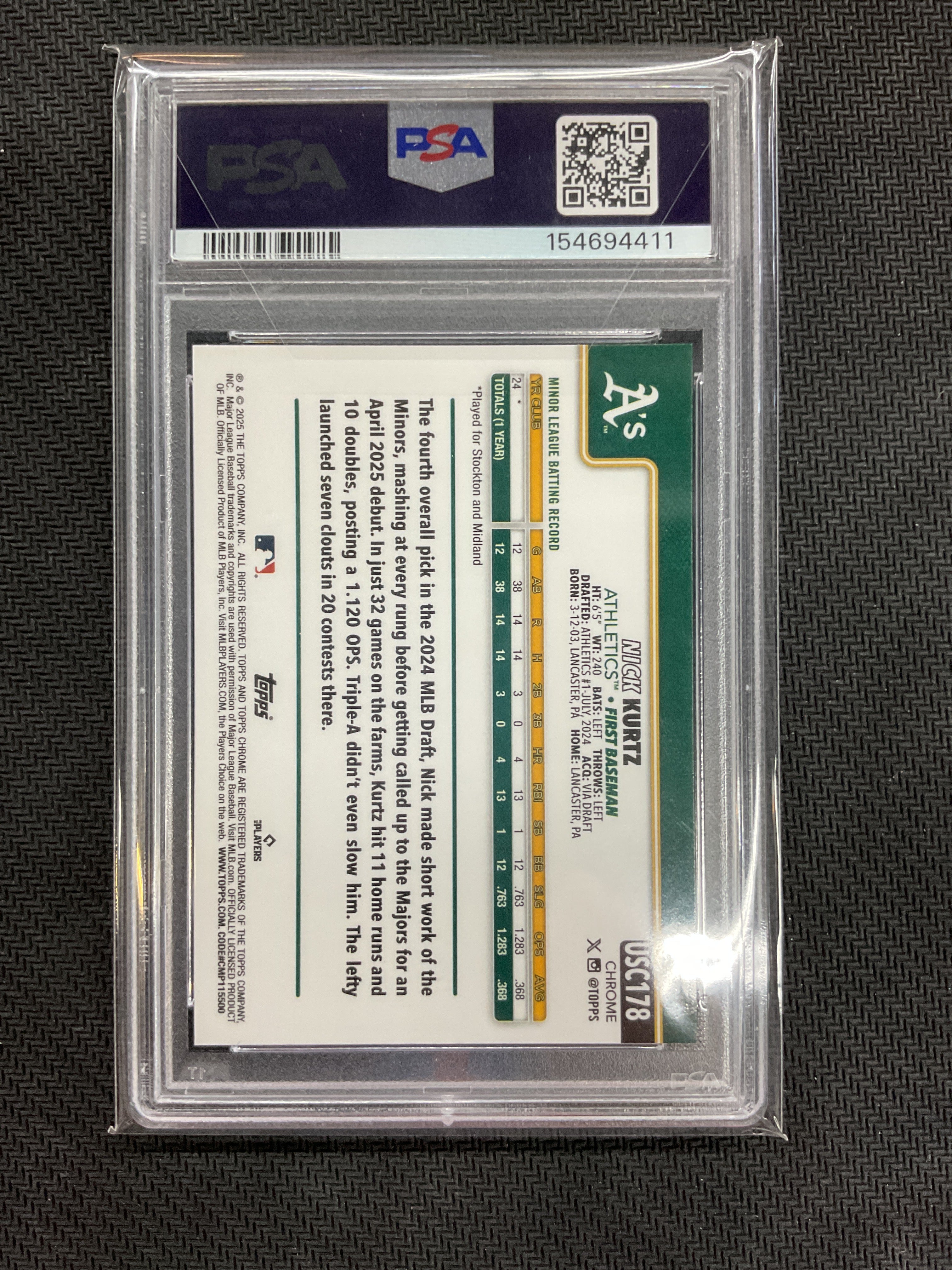 2025 Topps Chrome Update Nick Kurtz Prism Rookie PSA 9 411