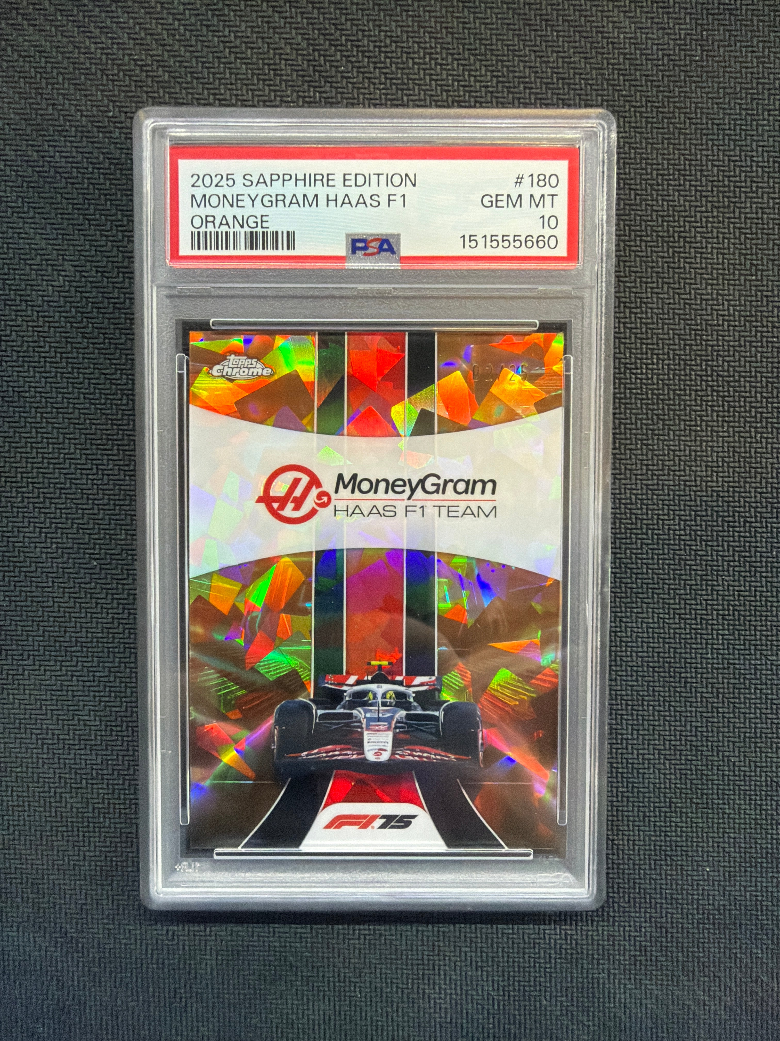 2025 Topps Chrome F1 Sapphire Moneygram Haas Orange /25 PSA 10