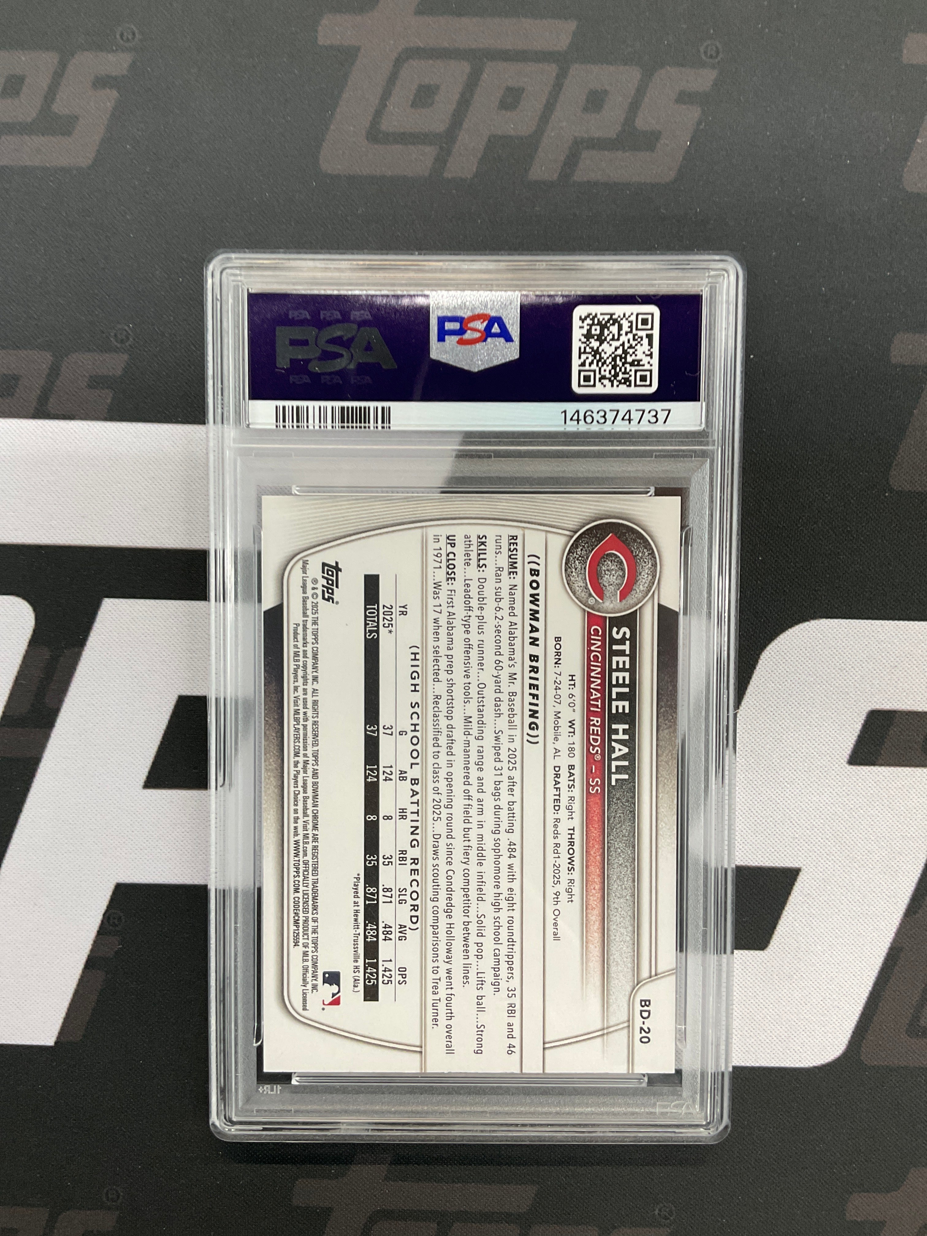 2025 Bowman Draft Steele Hall Rookie 1st PSA 10 Reds
