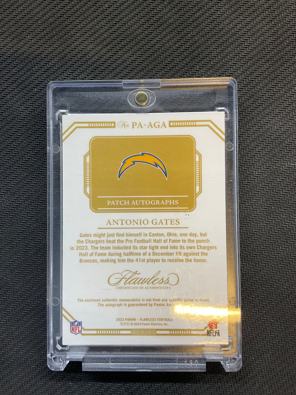 2023 Flawless Antonio Gates Patch Auto /9 Chargers Logo