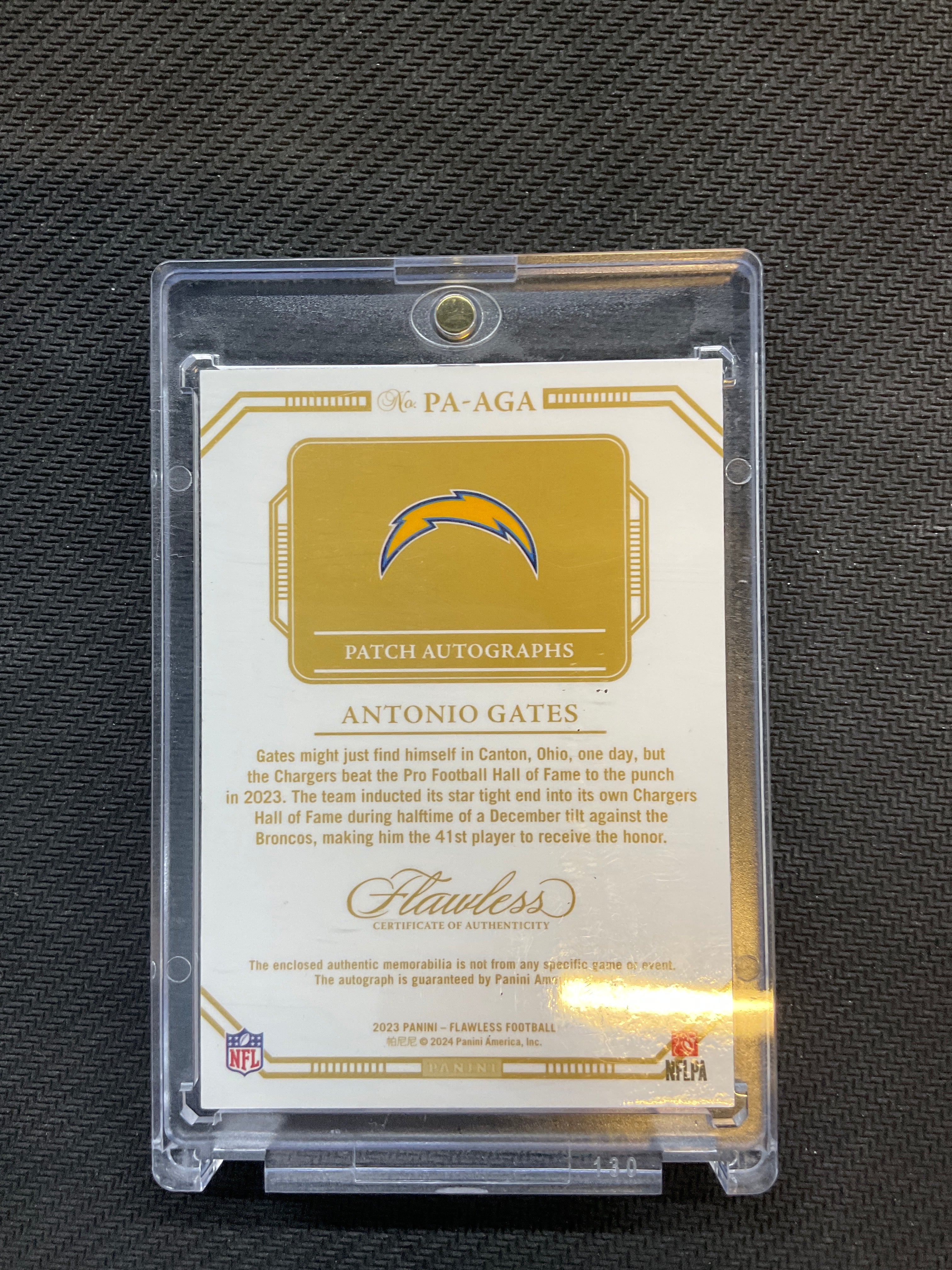 2023 Flawless Antonio Gates Patch Auto /9 Chargers Logo