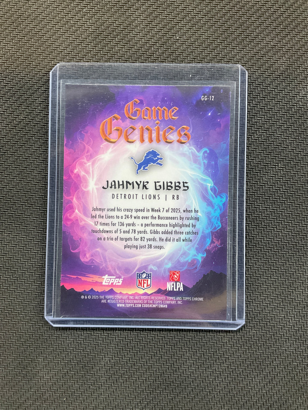 2025 Topps Chrome Jahmyr Gibbs Game Genies Case Hit