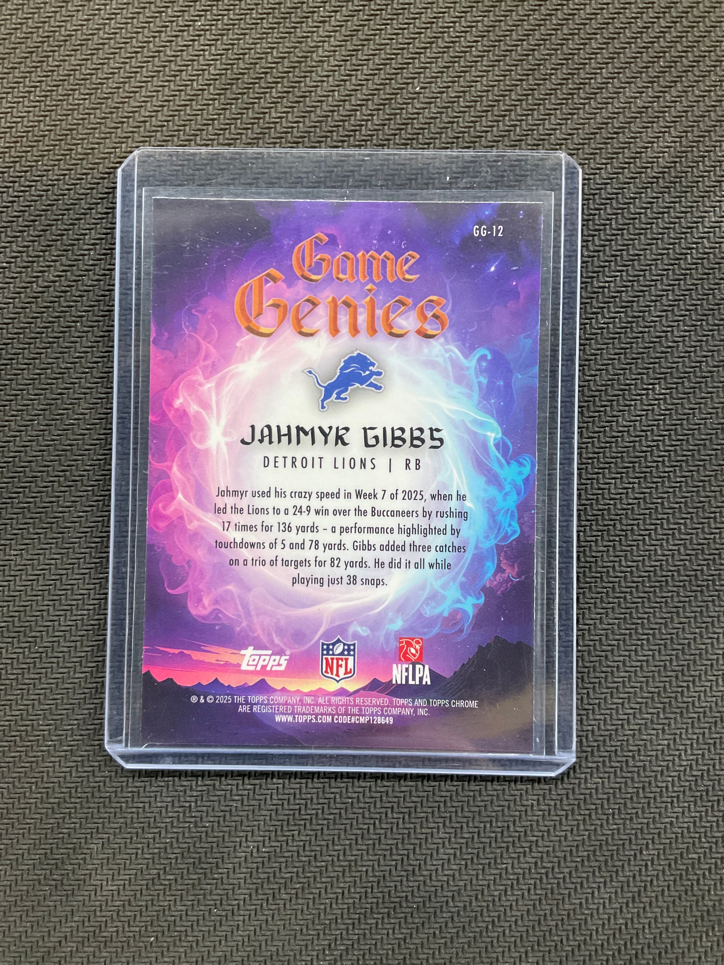 2025 Topps Chrome Jahmyr Gibbs Game Genies Case Hit