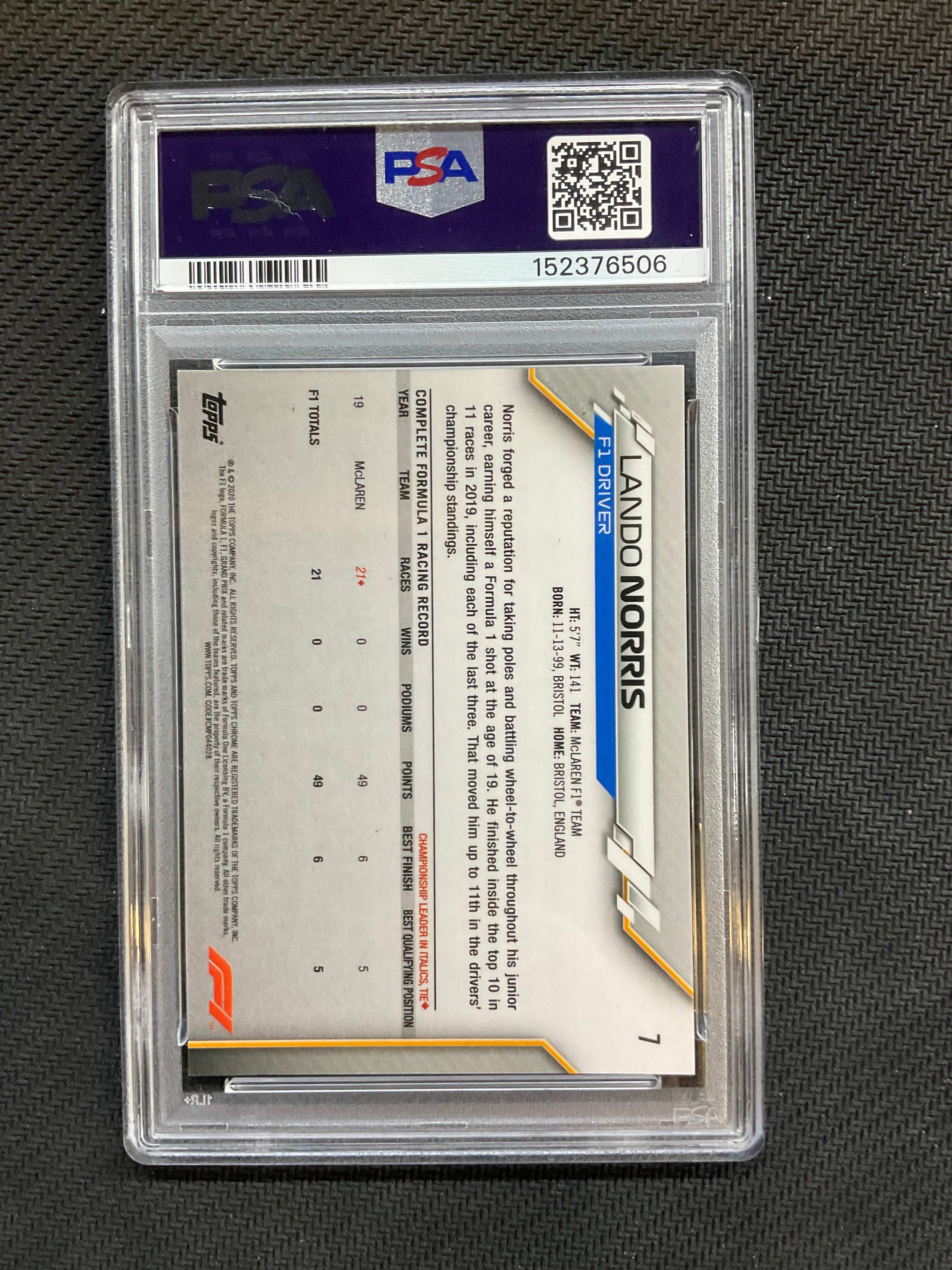2020 Topps Chorme F1 Lando Norris #7 Rookie PSA 10 506