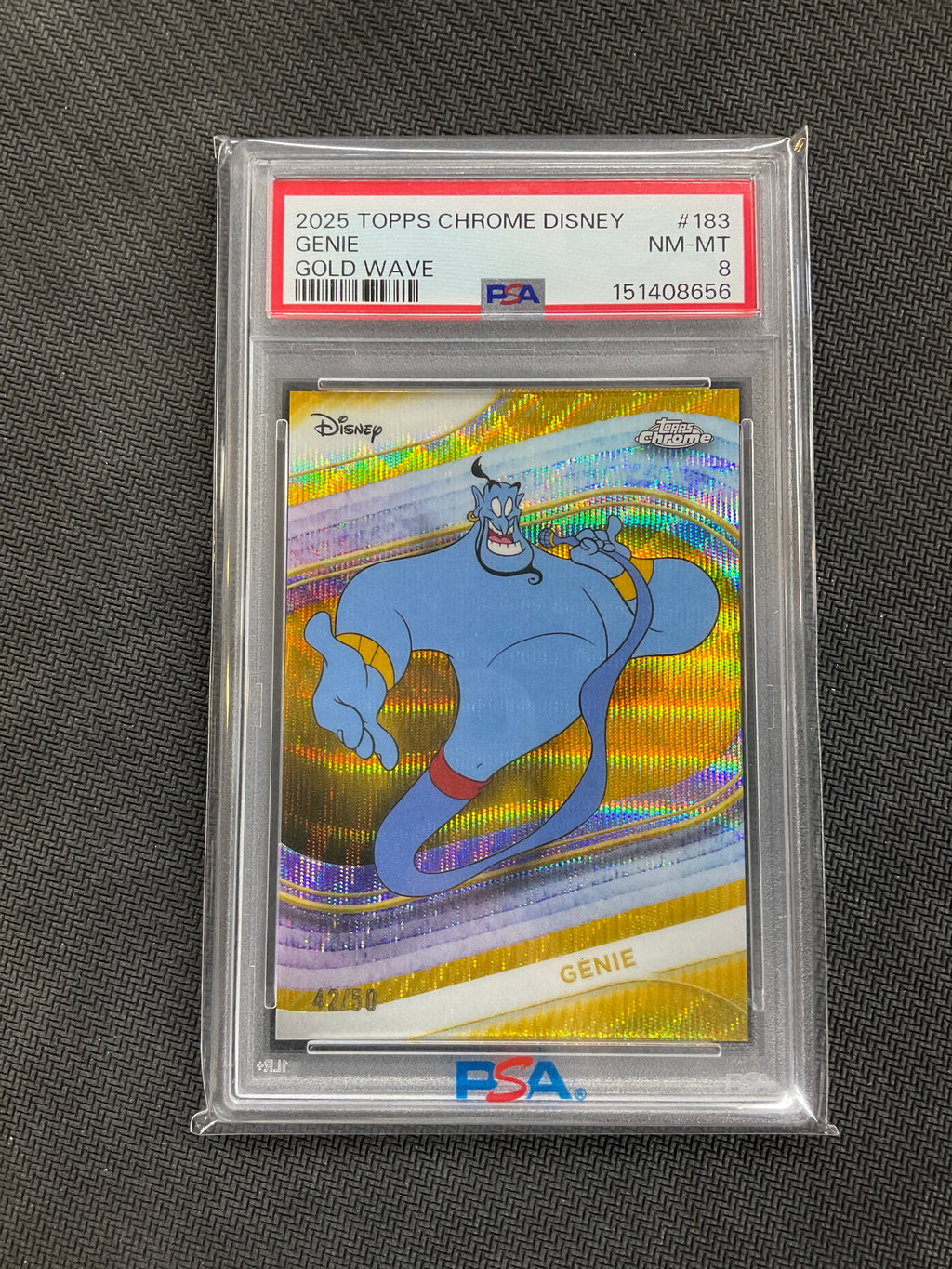 2025 Topps Chrome Disney Genie Gold Wave /50 #183 PSA 8