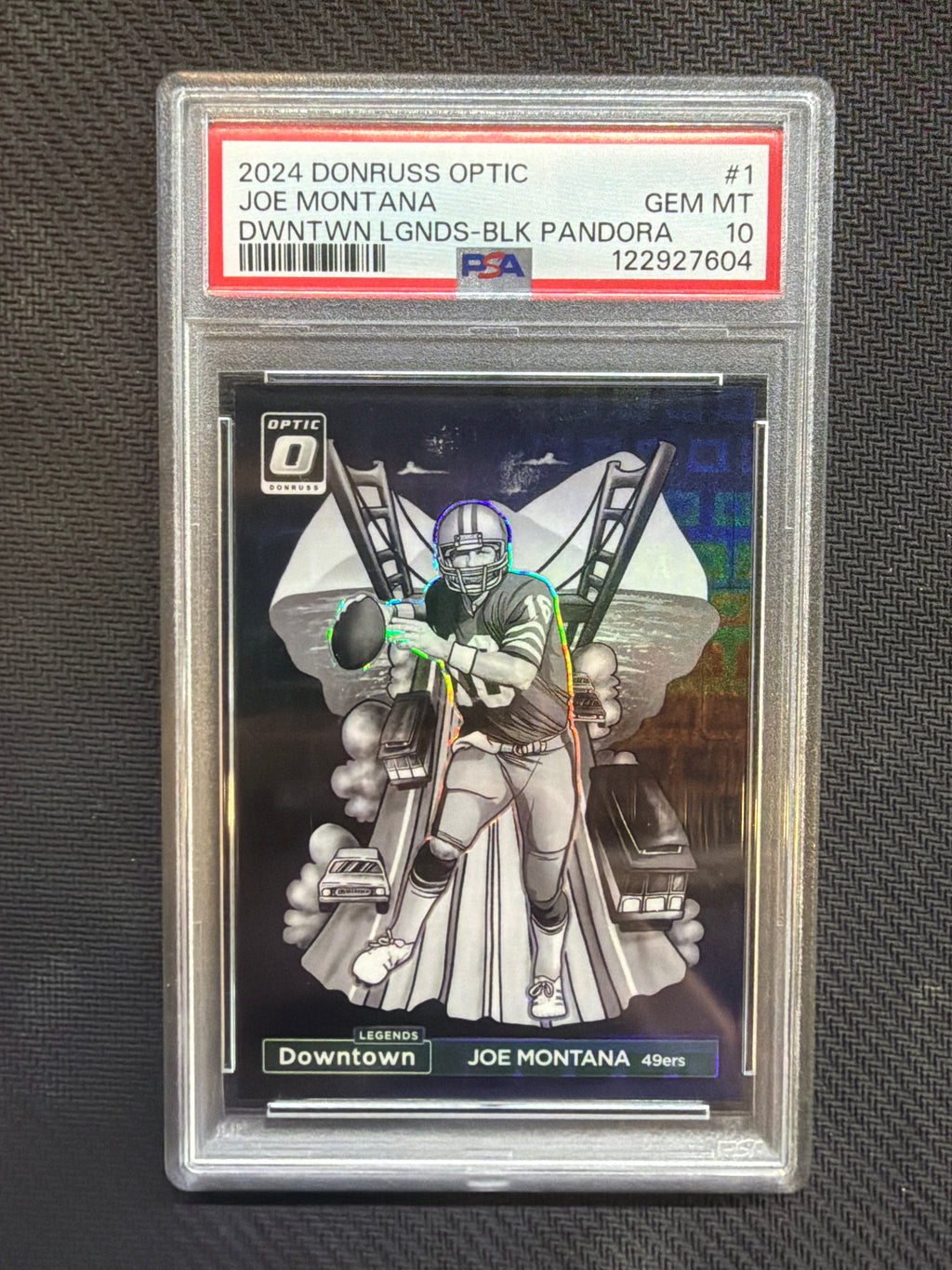 2024 Donruss Optic Joe Montana Downtown! Legends Black Pandora /25 PSA 10