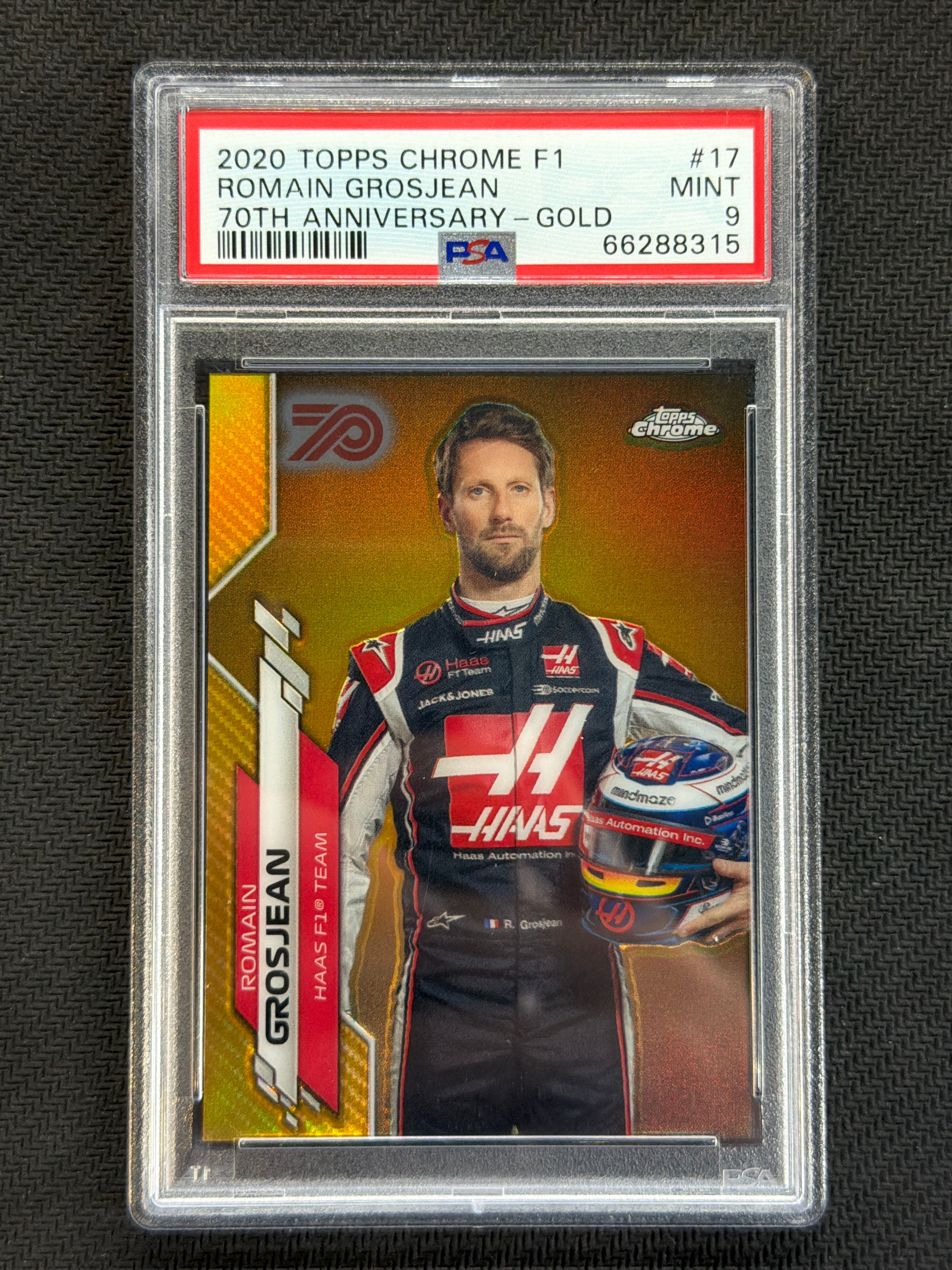 2020 Topps Chrome F1 Romain Grosjean 70th Gold PSA 9