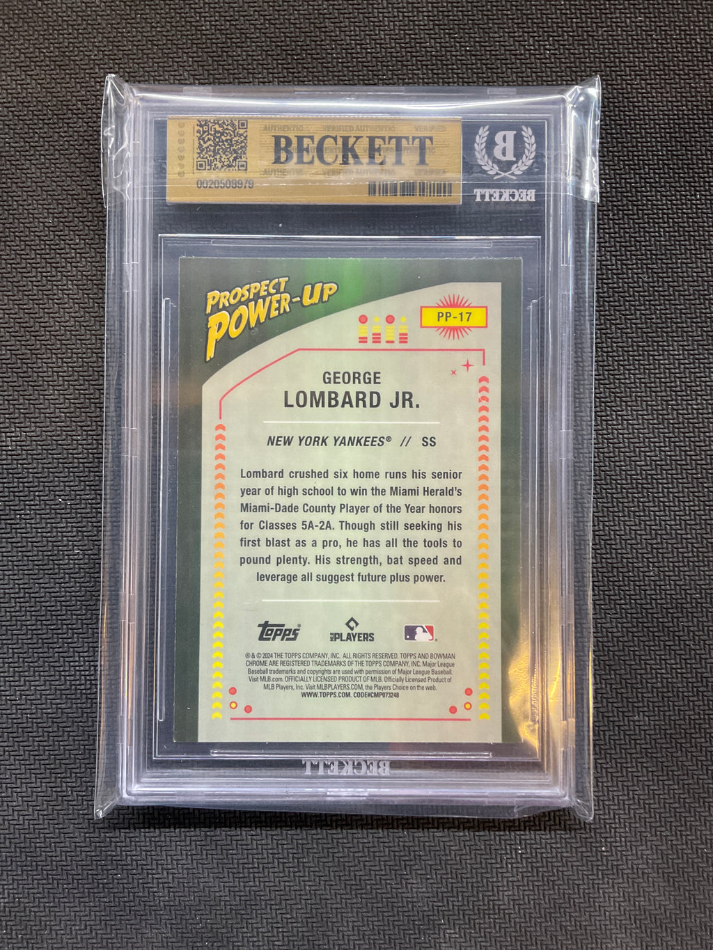 2024 Bowman Chrome George Lombard Jr Prospect Power Up BGS 9.5 Yankees