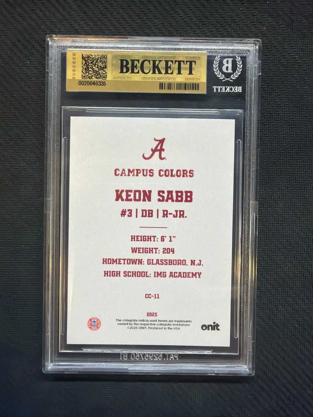 2025 Onit Alabama Campus Colors Keon Sabb BGS 9.5 Alabama