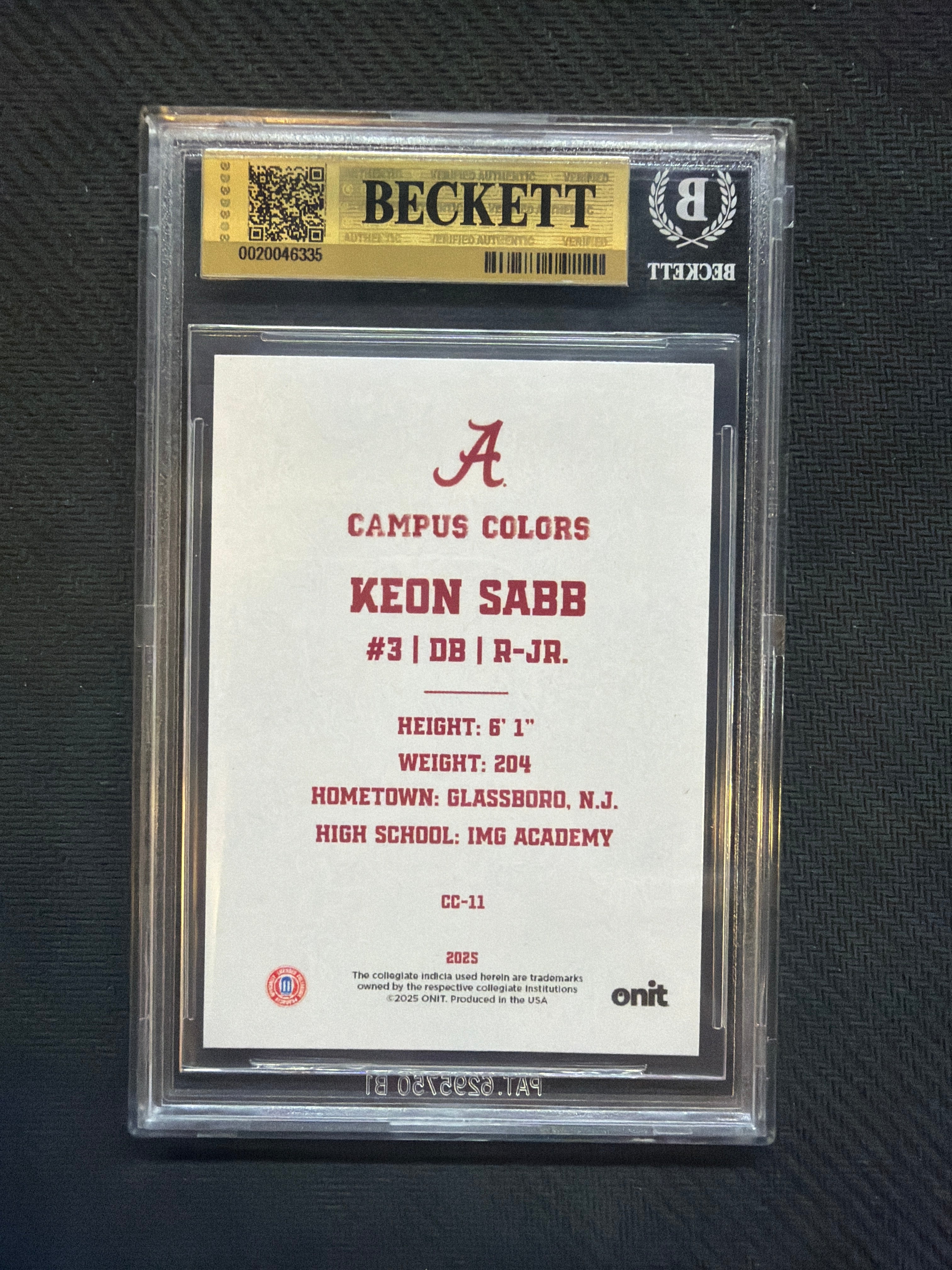 2025 Onit Alabama Campus Colors Keon Sabb BGS 9.5 Alabama