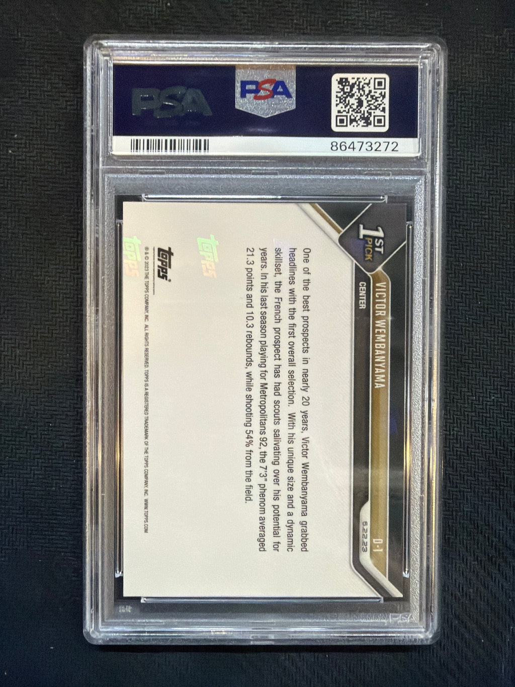 2023 Topps Now Victor Wembanyama Rookie Draft #D1 PSA 10