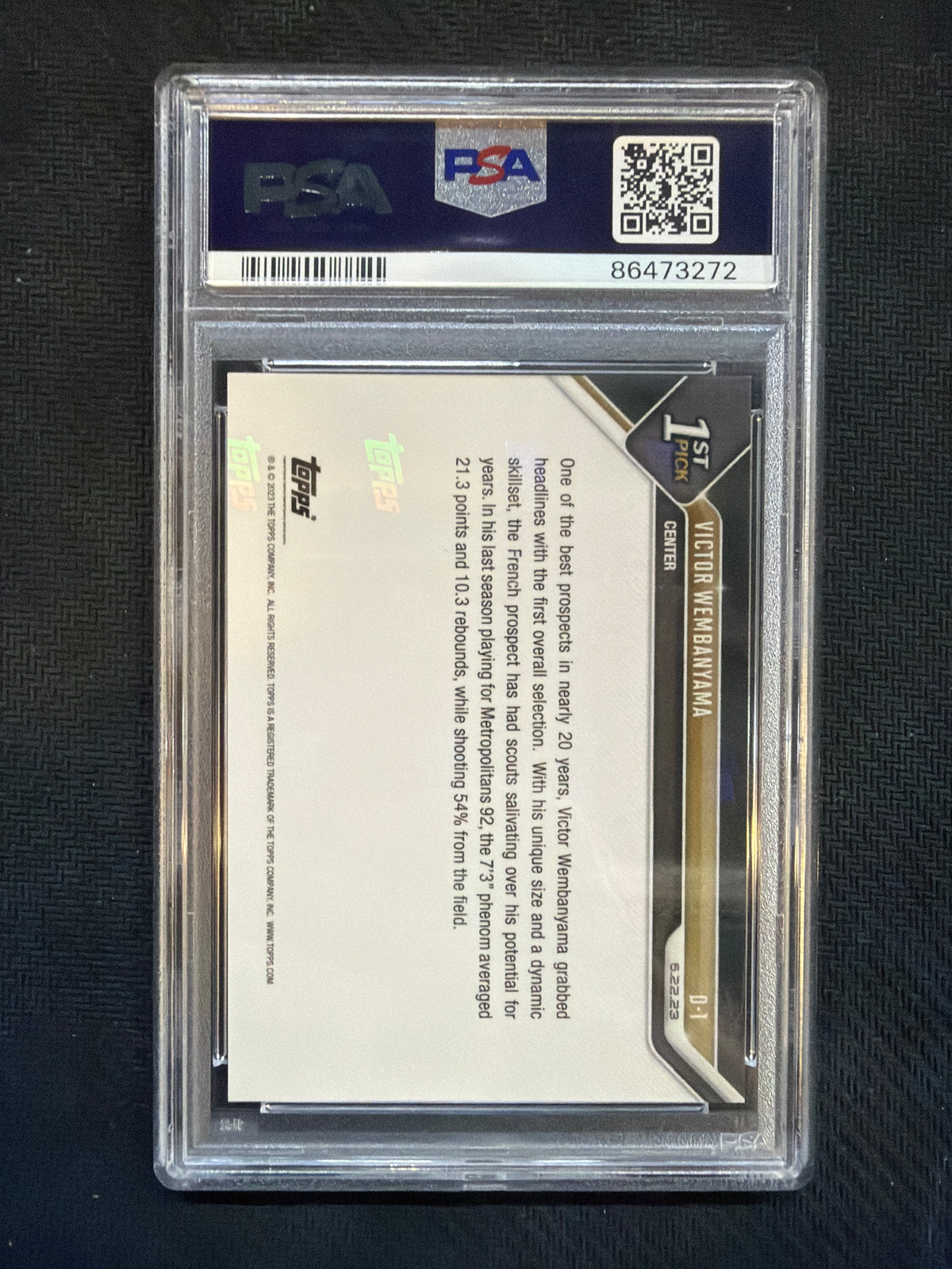 2023 Topps Now Victor Wembanyama Rookie Draft #D1 PSA 10