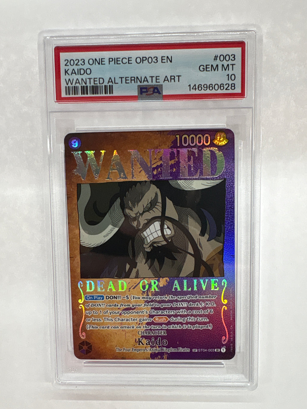 2023 One Piece OP03 Kaido Wanted Alt Art 003 PSA 10