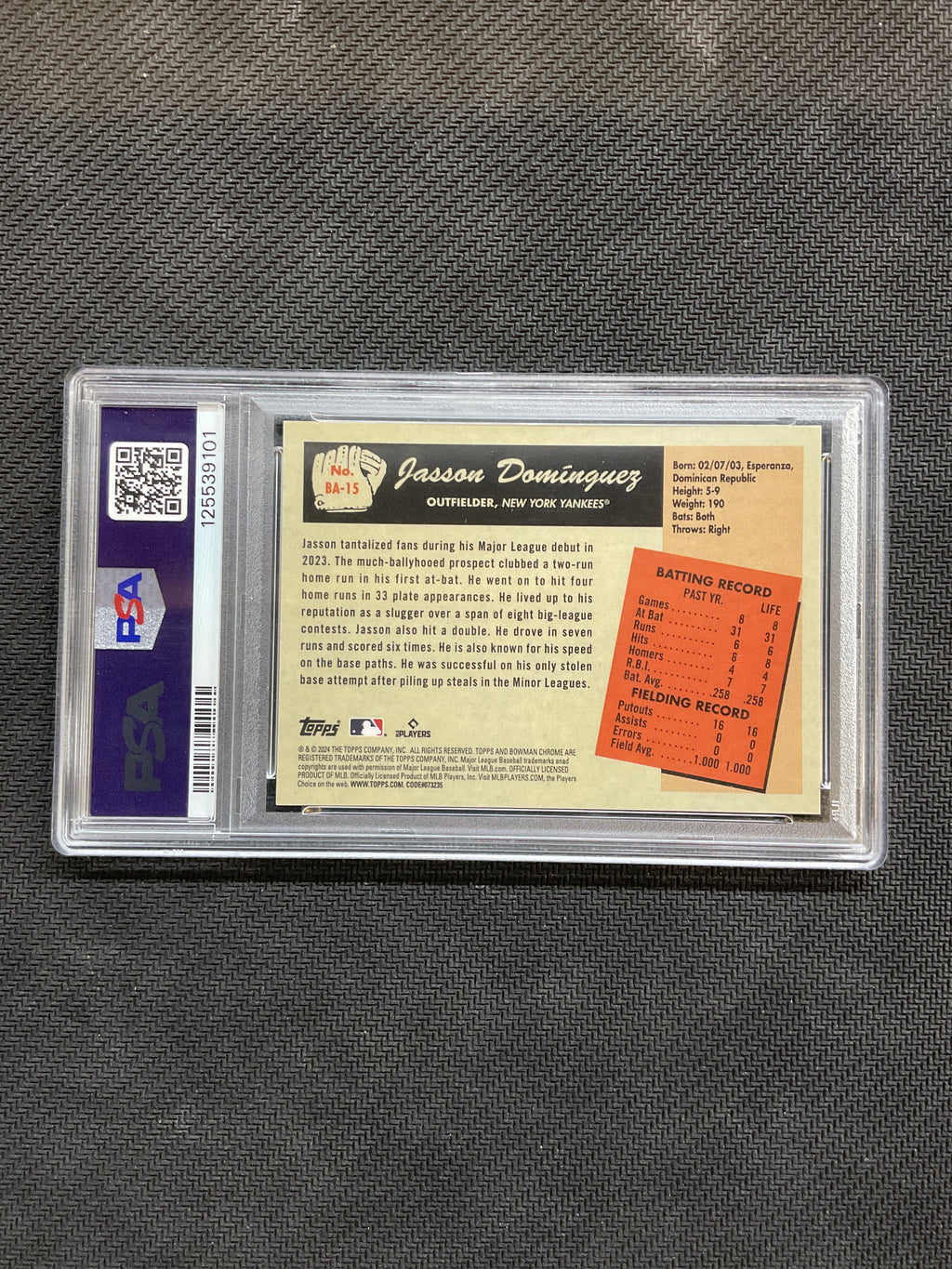 2024 Bowman Jasson Dominguez 55 Anime Gold /50 Rookie PSA 10 Yankees