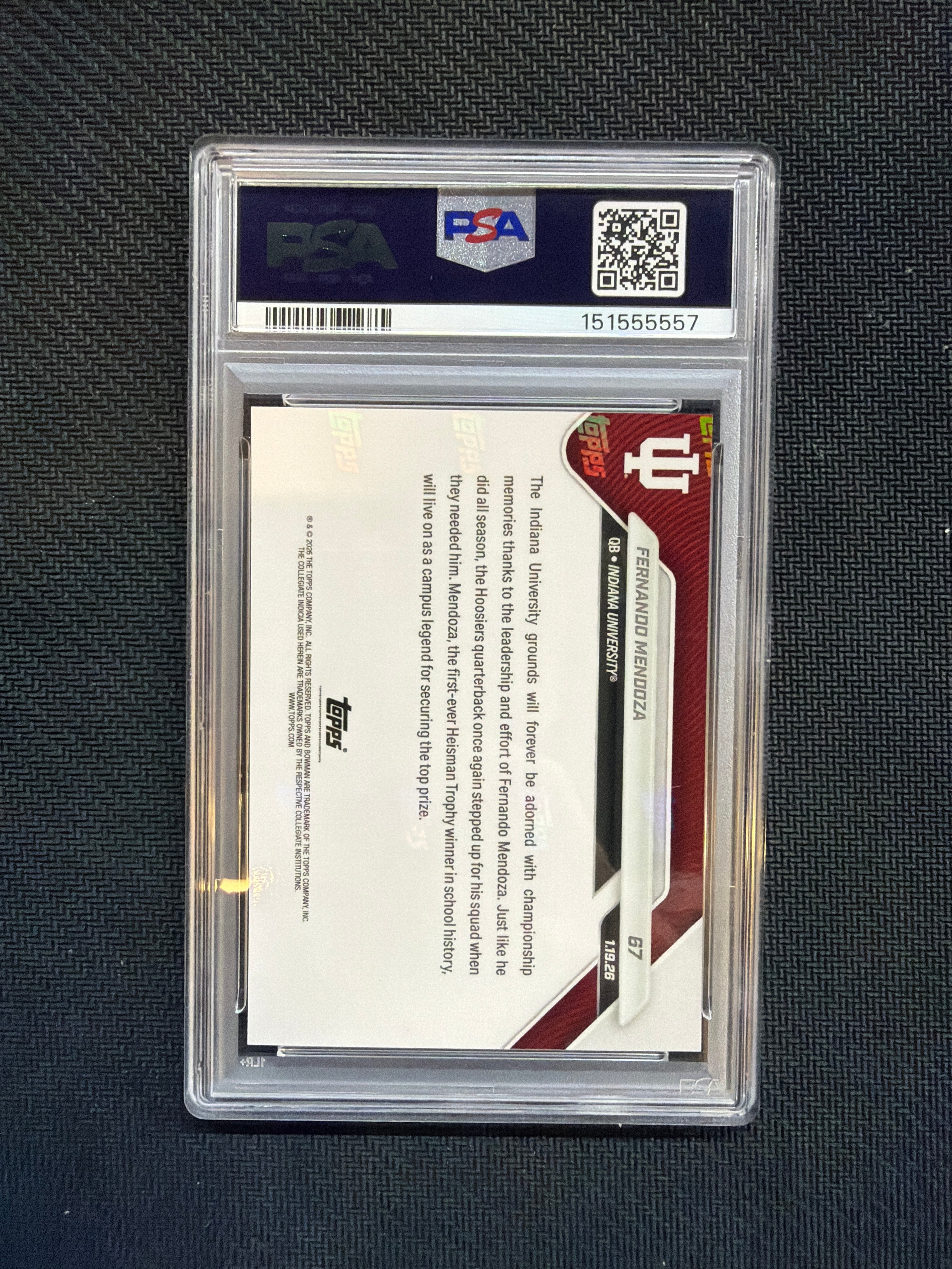 2025 Bowman U Now Fernando Mendoza Rookie #67 PSA 10 Indiana 557
