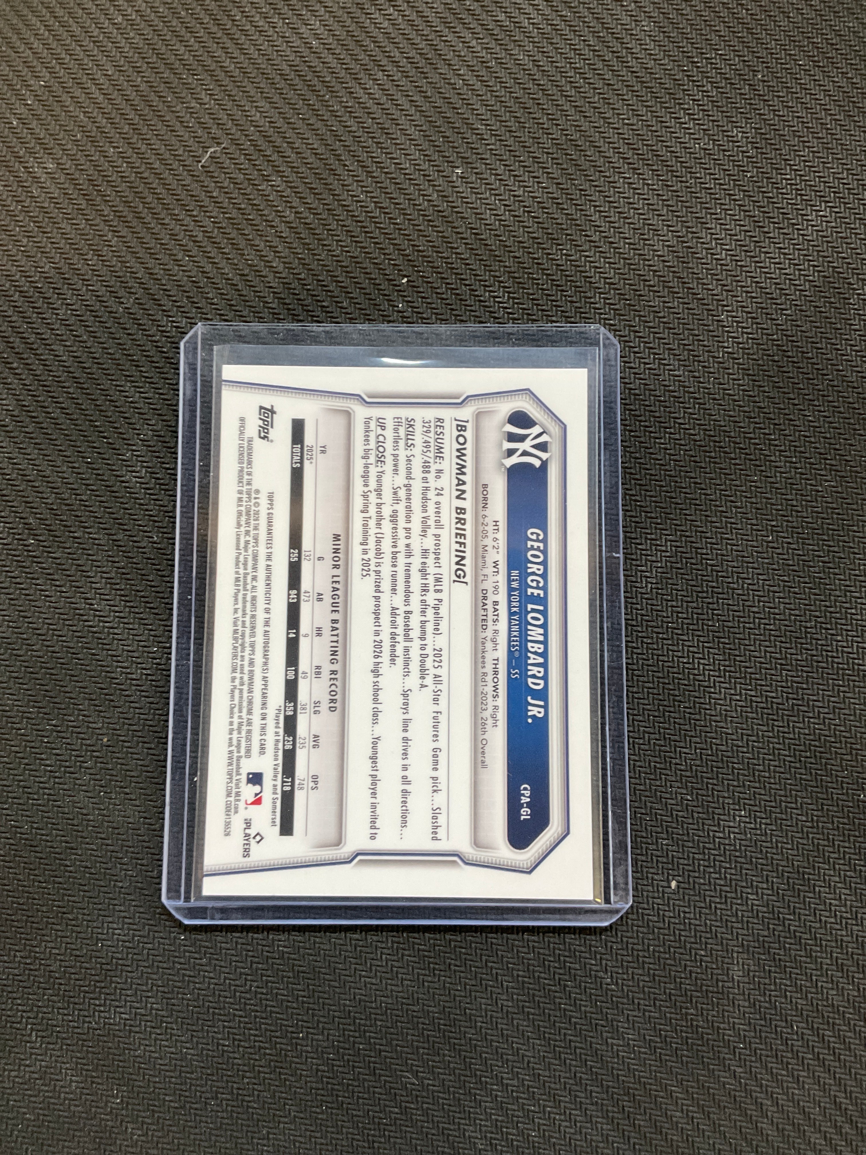 2026 Bowman Chrome George Lombard Jr. Green Auto /99 Yankees