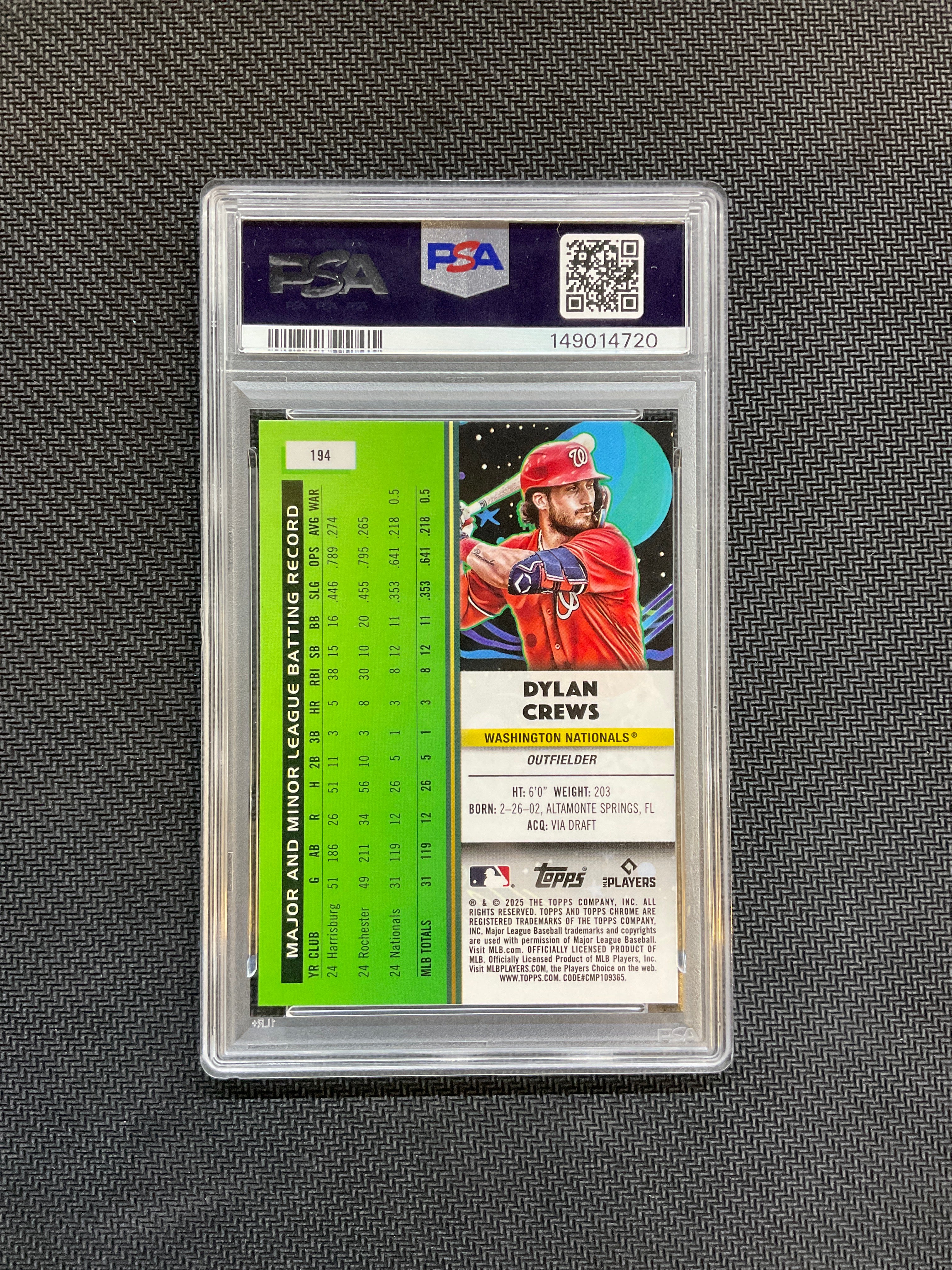 2025 Topps Chrome Cosmic Dylan Crews Rookie PSA 10