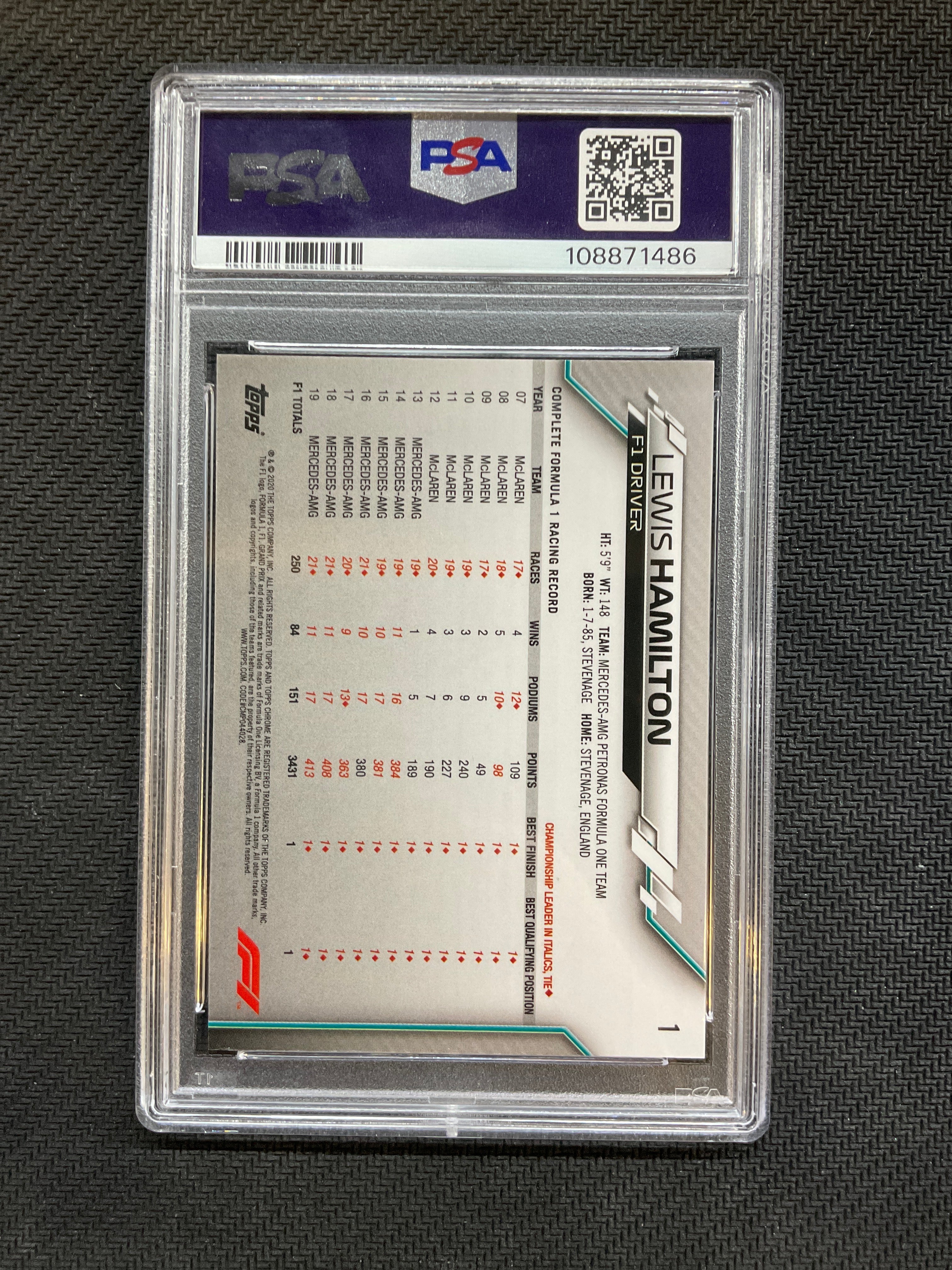 2020 Topps Chrome F1 #1 Lewis Hamilton Rookie PSA 8 Mercedes 486
