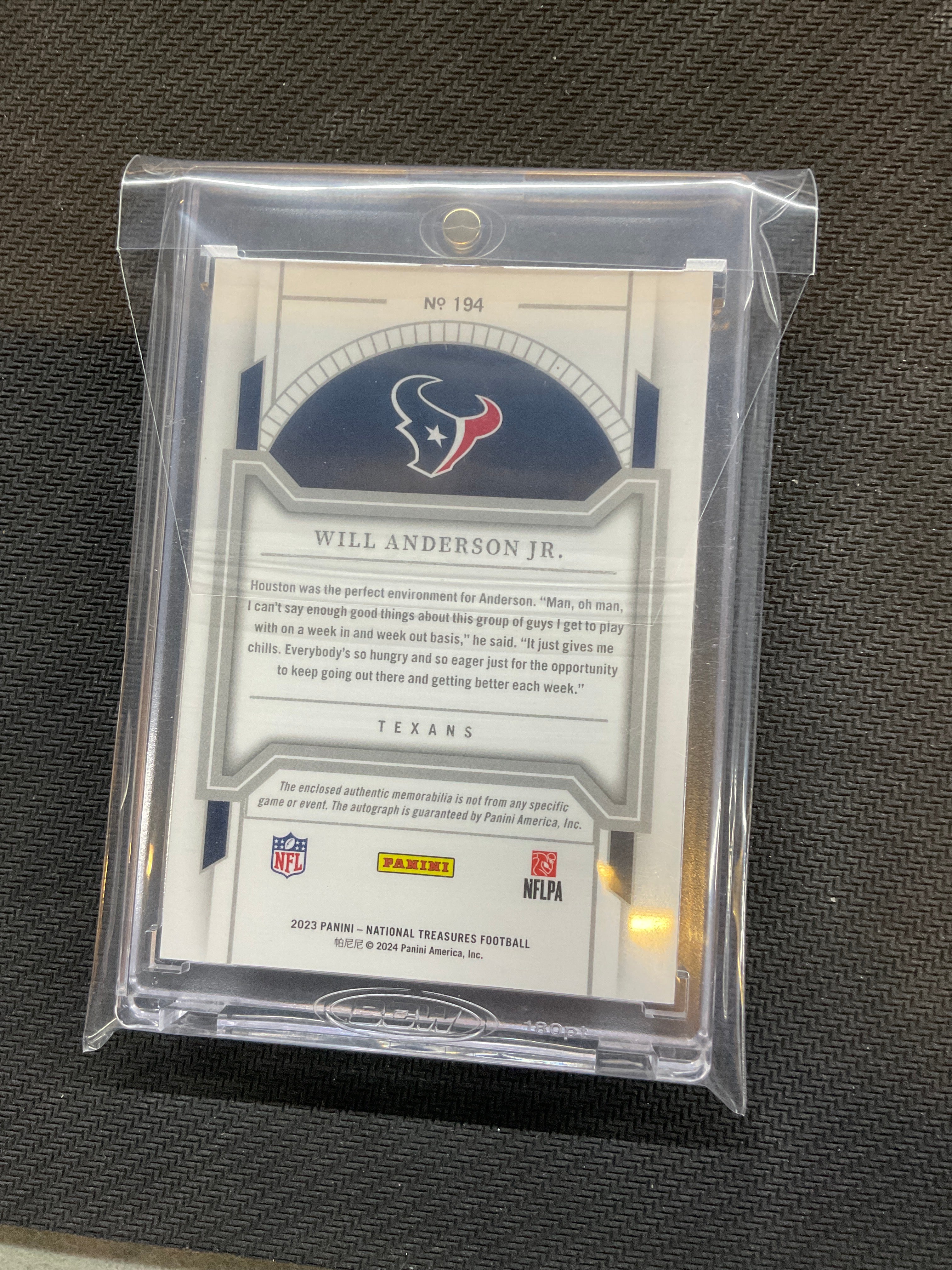 2023 National Treasures Will Anderson Jr. Rookie Patch Auto /49 Texans