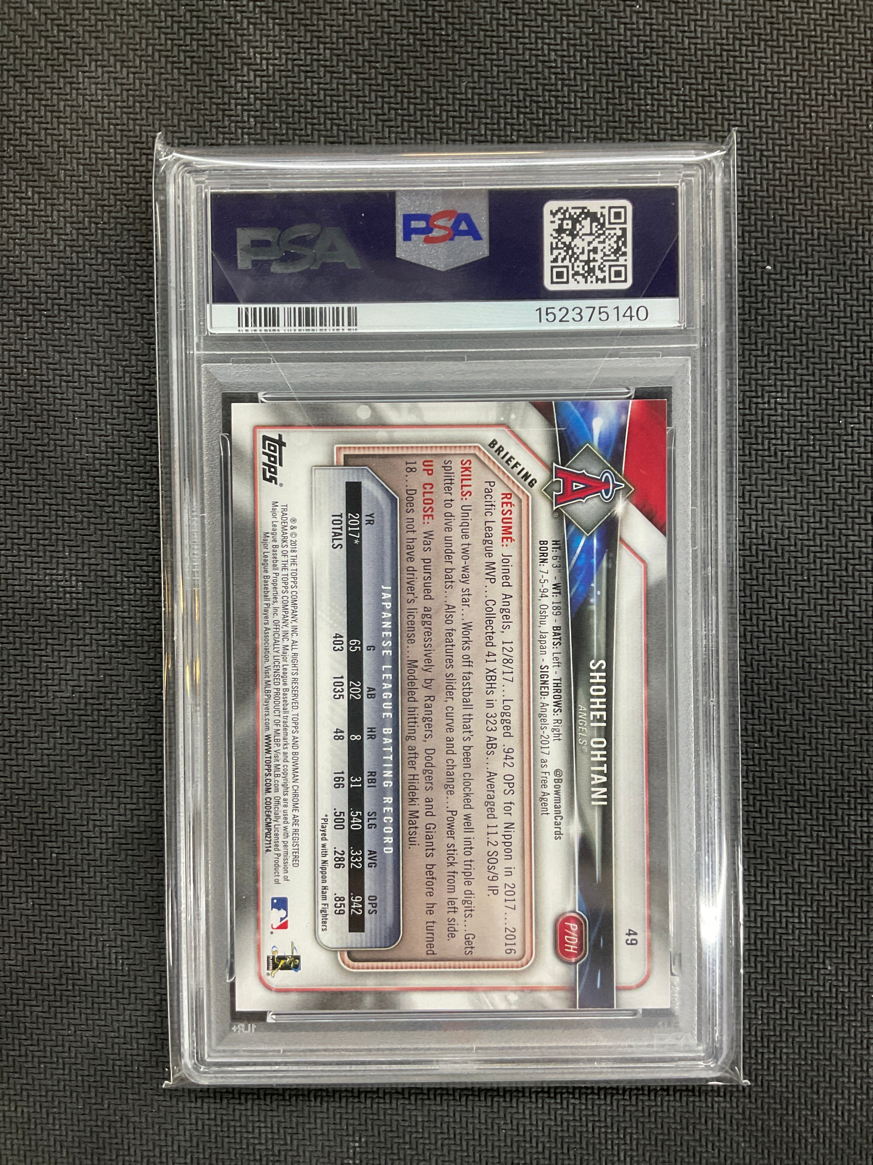 2018 Bowman Shohei Ohtani #49 Rookie PSA 10 Angels 140