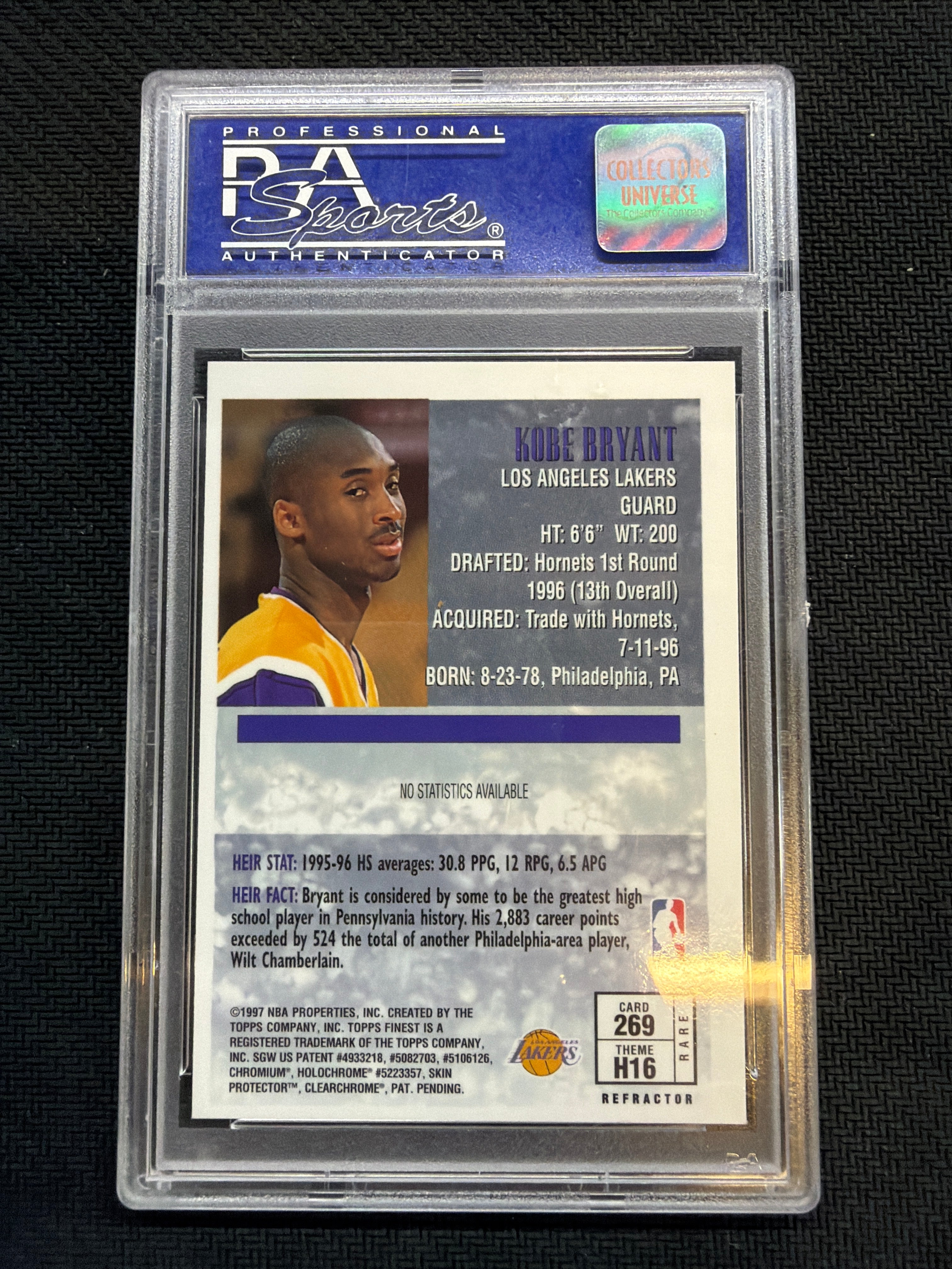 1996 Topps Finest Kobe Bryant Refractor W/ Coating Rookie #269 PSA 9 (OC) Lakers