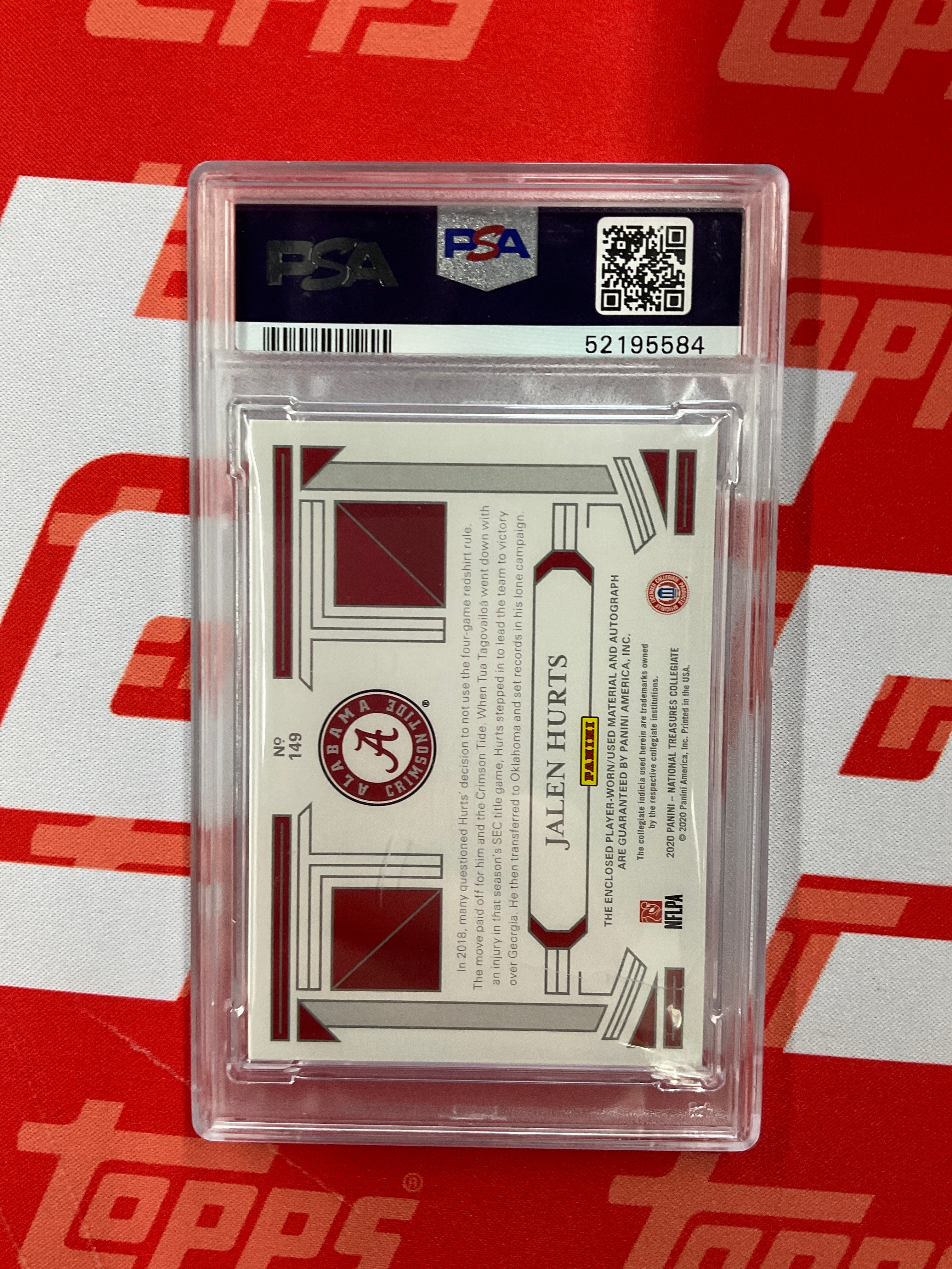 2020 National Treasures Jalen Hurts Patch Auto /25 PSA 9 Alabama