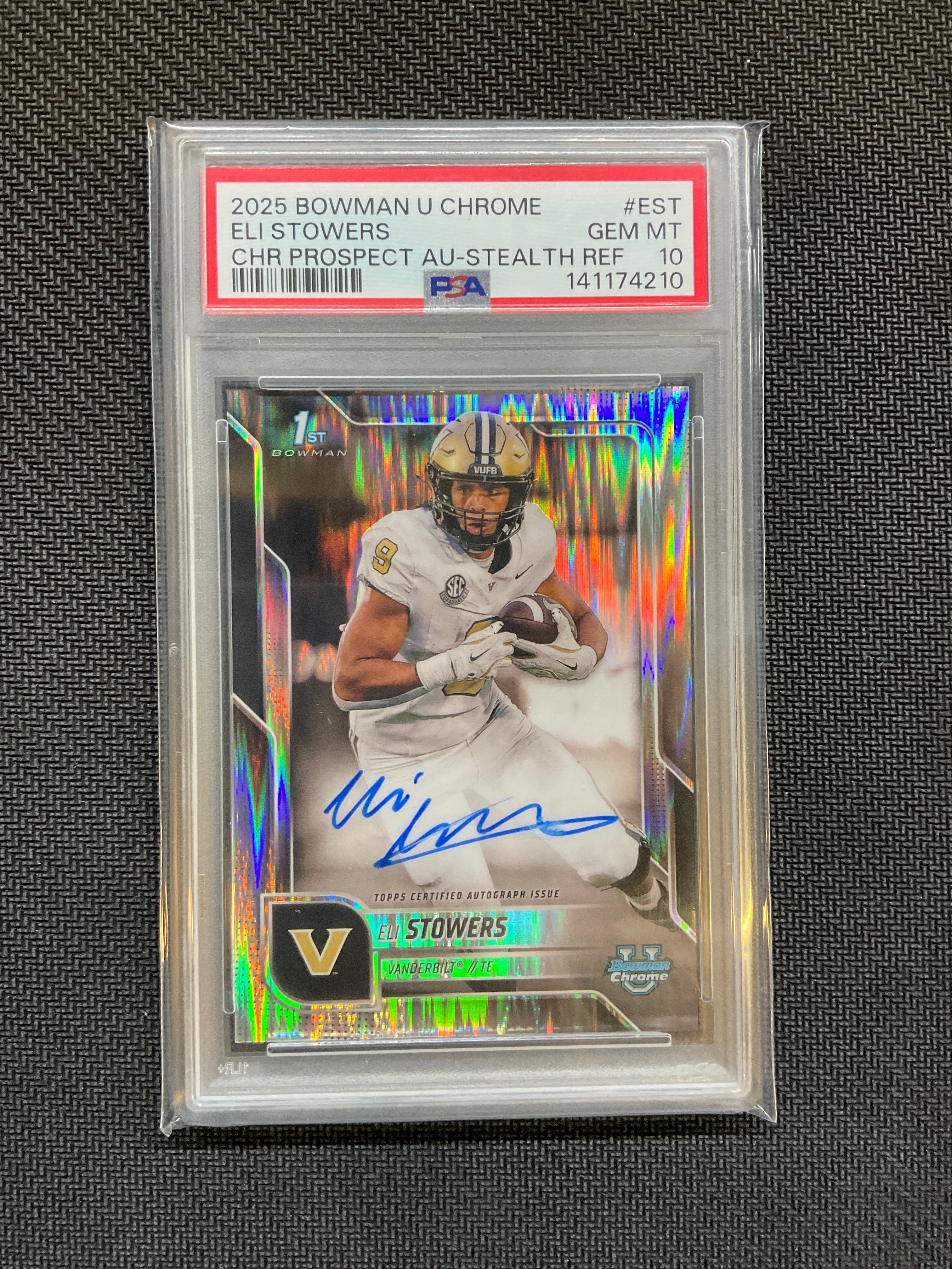 2025 Bowman U Eli Stowers Auto Stealth PSA 10 Vanderbilt