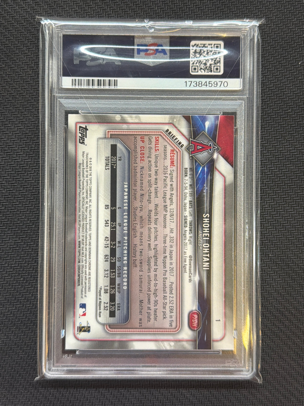 2018 Bowman Chrome Shohei Ohtani #1 Rookie PSA 10 970