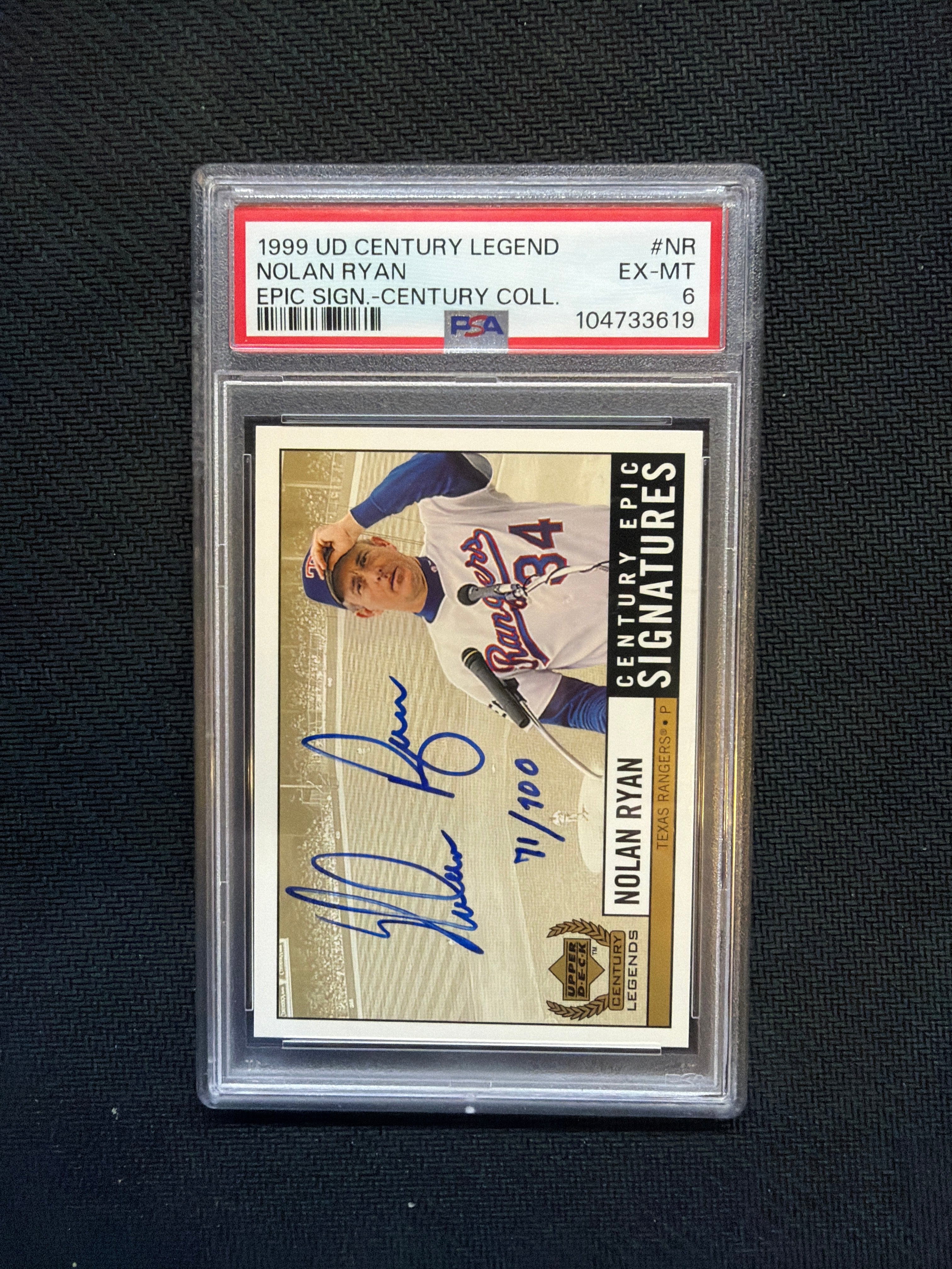 1999 Upper Deck Century Nolan Ryan Auto /100 PSA 6