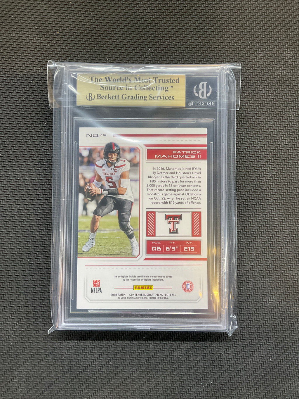 2019 Contenders Draft Picks Patrick Mahomes II BGS 9.5 Texas Tech
