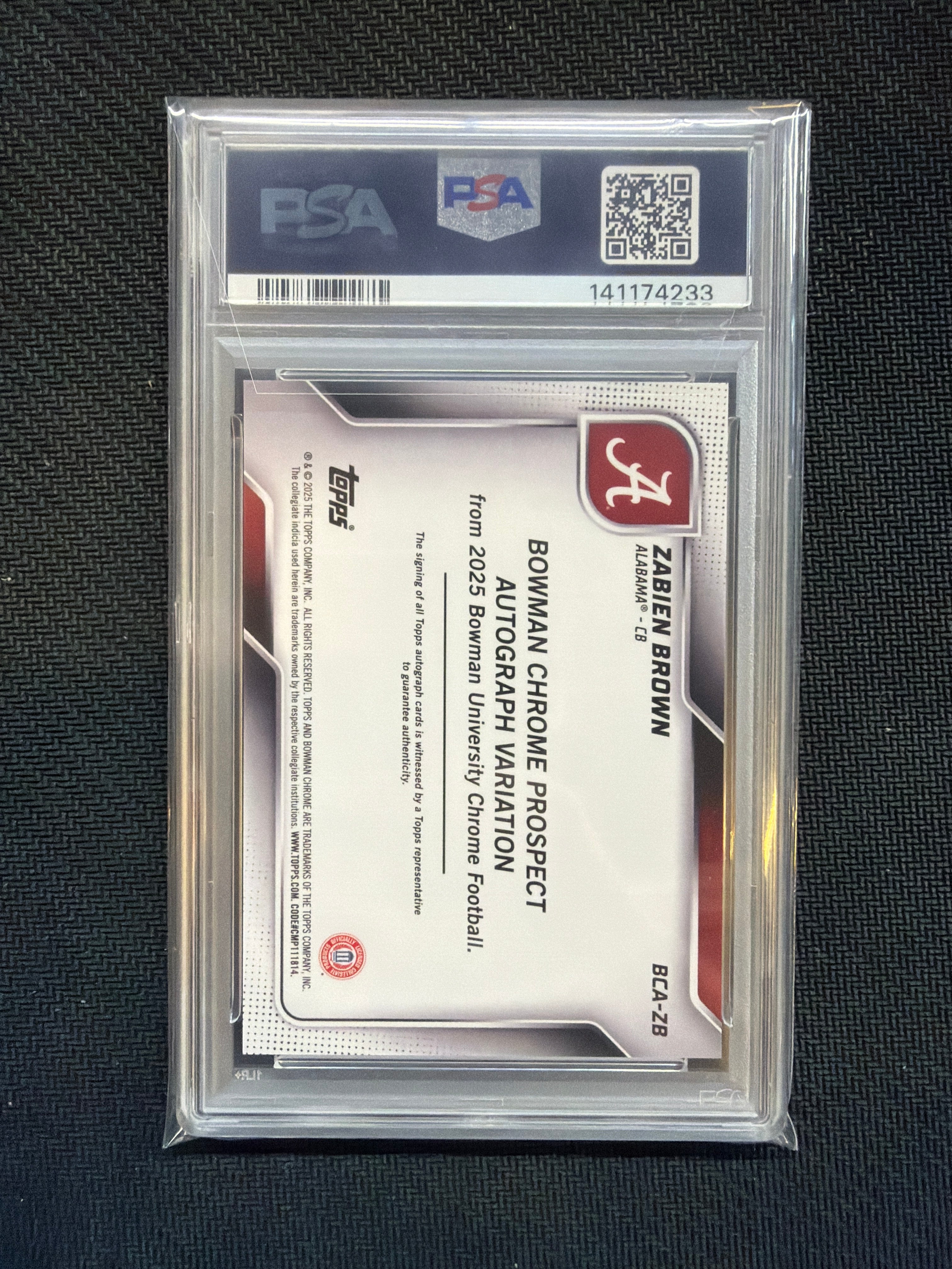 2025 Bowman U Chrome Zabien Brown Auto /150 PSA 10 Alabama