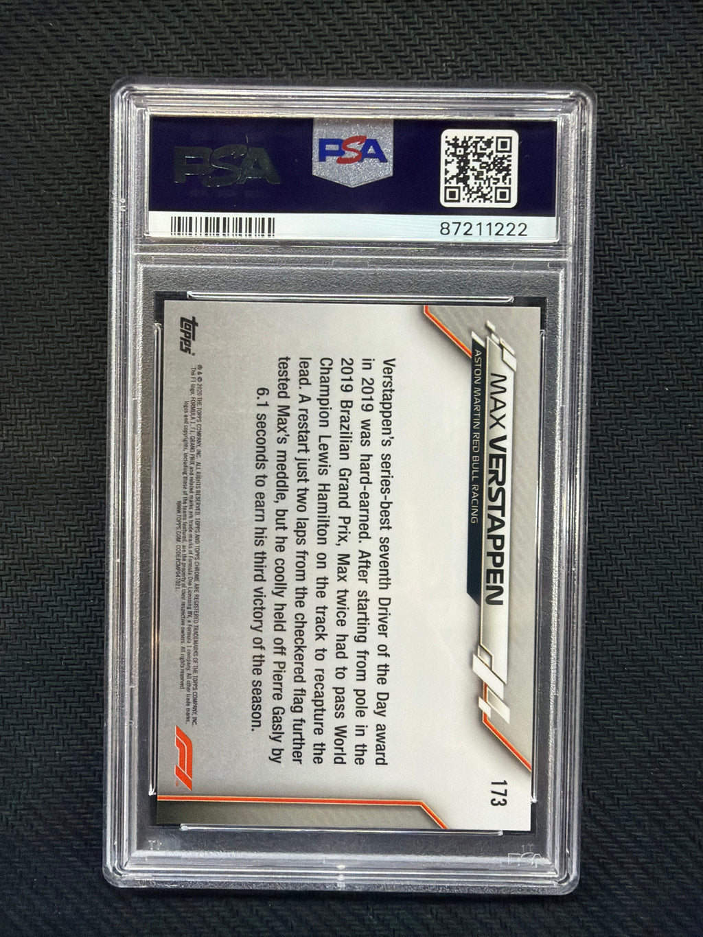2020 Topps Chrome F1 Sapphire Max Verstappen #173 PSA 10 Red Bull