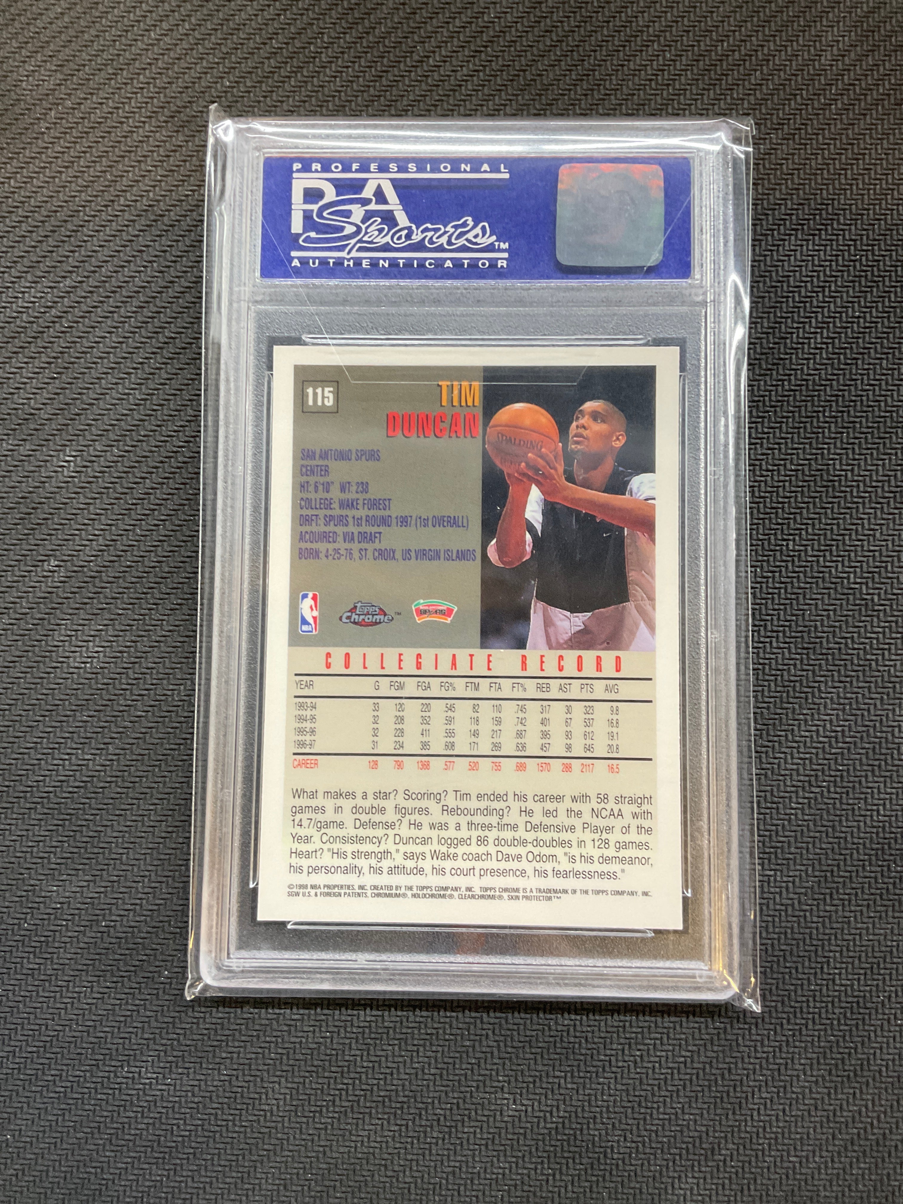 1997 Topps Chrome Tim Duncan Rookie #115 PSA 10 Spurs 510 (No Greening)