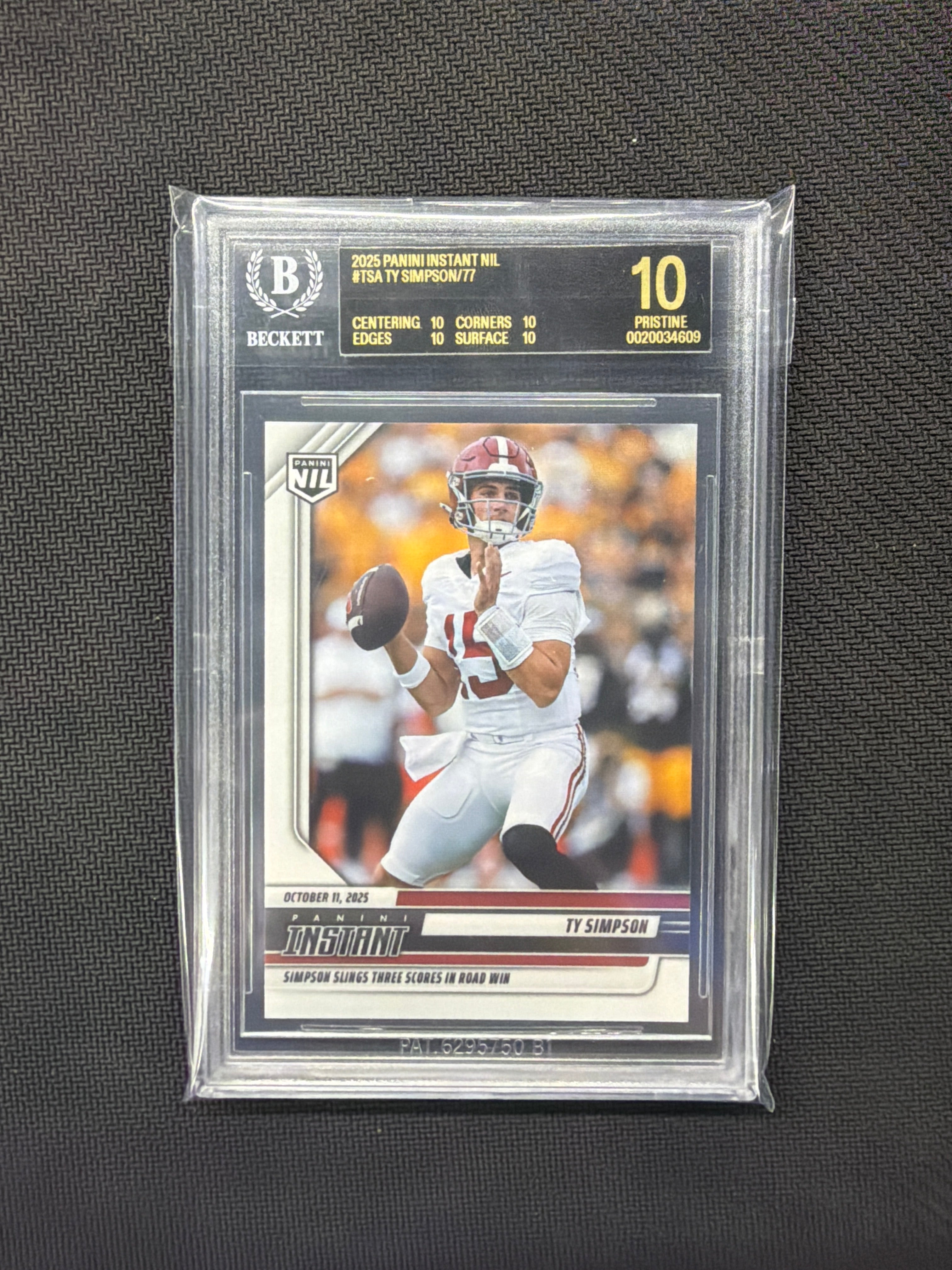 2025 Panini Instant NIL TY Simpson BGS 10 BLACK LABEL 609