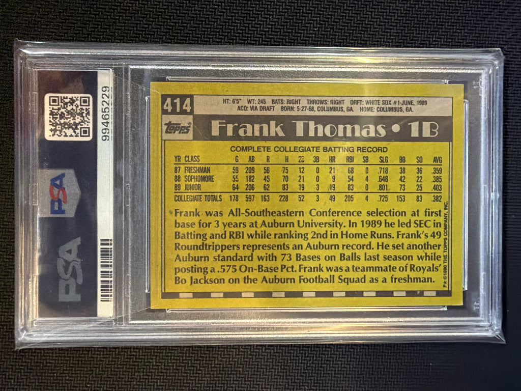 1990 Topps Frank Thomas Name On Front #414 PSA Authentic Auto 9 White Sox Rookie