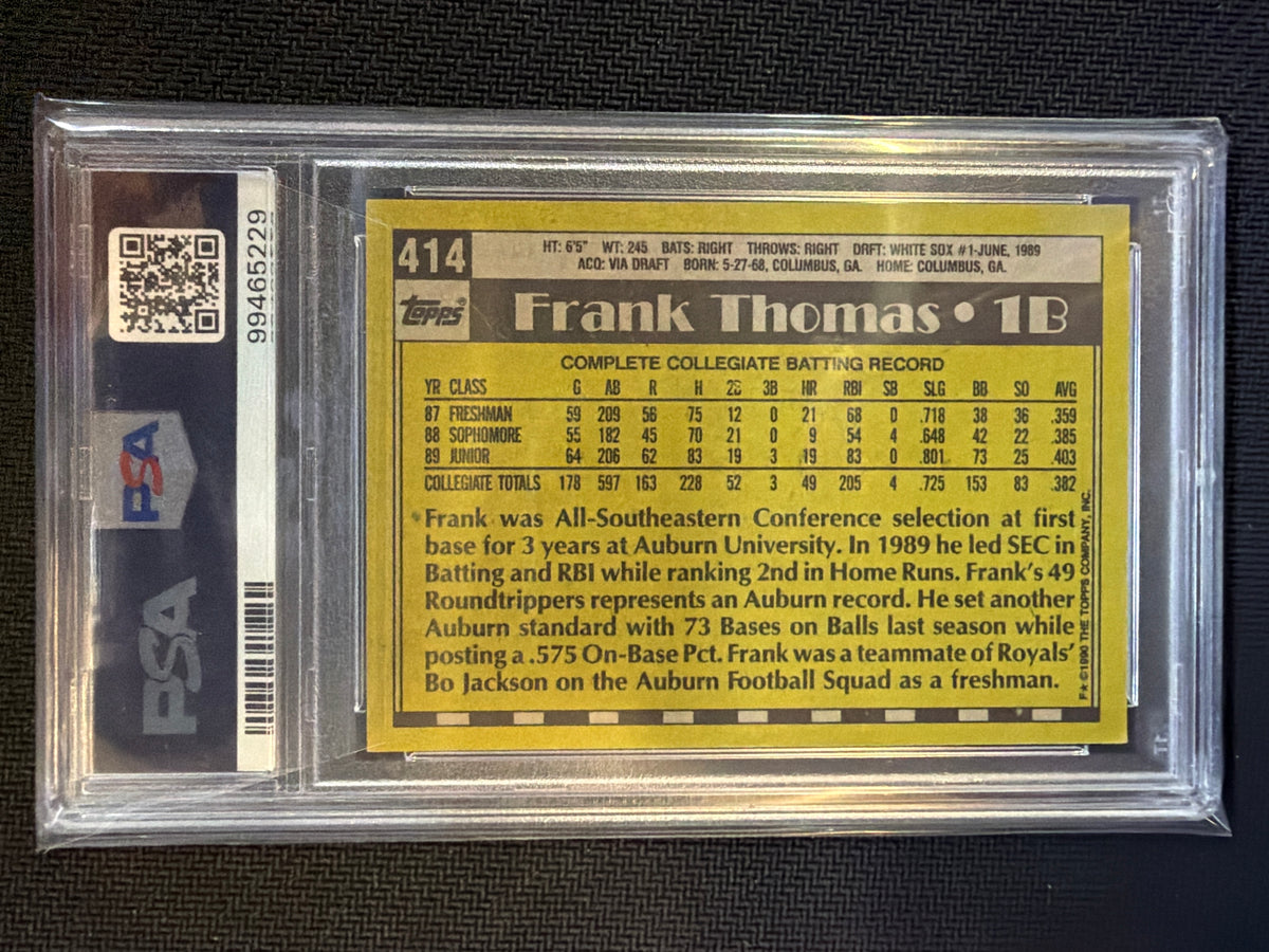 1990 Topps Frank Thomas Name On Front #414 PSA Authentic Auto 9 White Sox Rookie