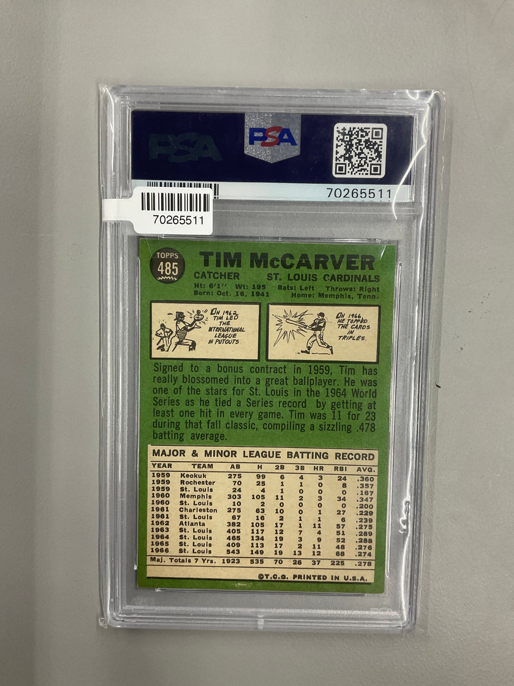 1967 Topps Tim McCarver #485 PSA 6 Cardinals