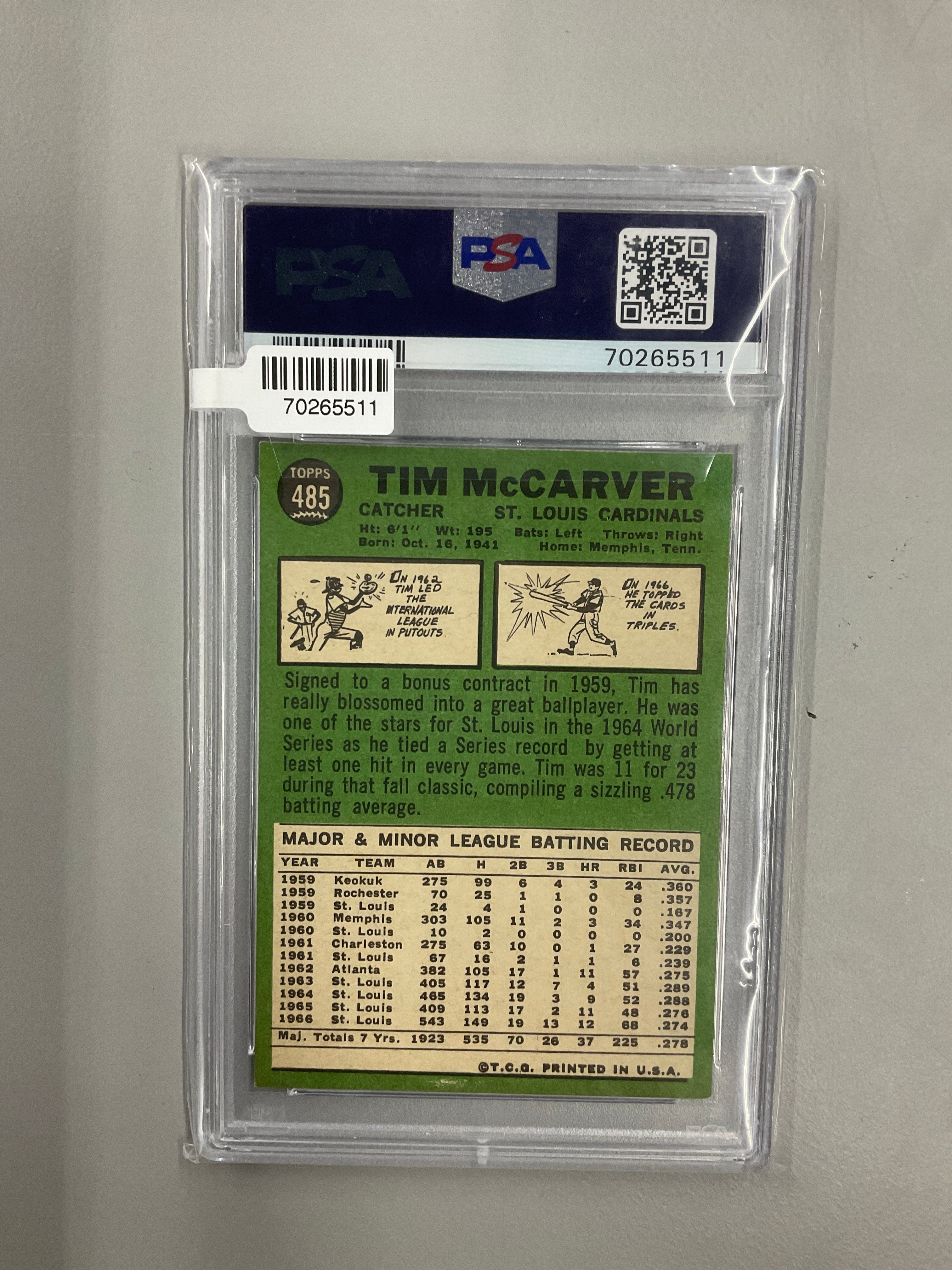 1967 Topps Tim McCarver #485 PSA 6 Cardinals