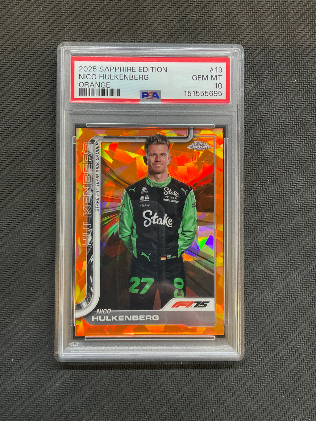 2025 Topps Chrome F1 Sapphire Nico Hulkenberg Orange /25 PSA 10 Kick