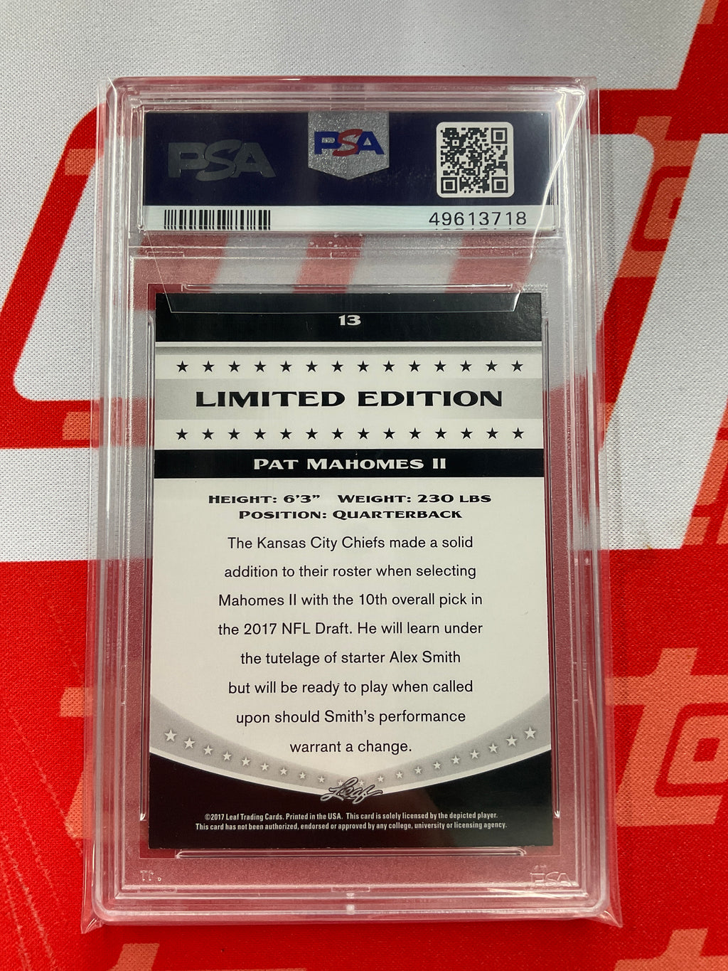 2017 Panini Leaf Pat Mahomes II Limited Edition PSA 9 Rookie