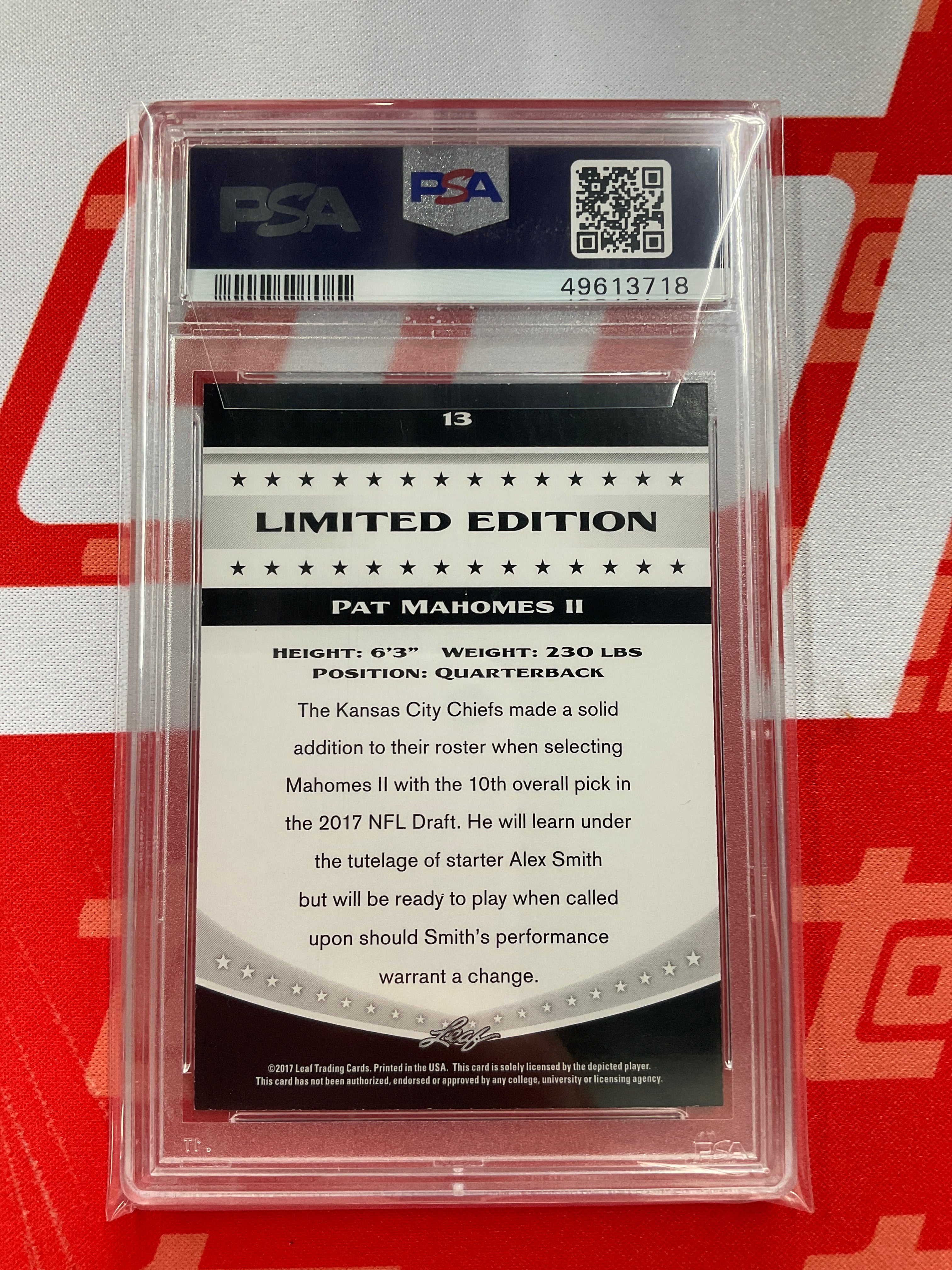 2017 Panini Leaf Pat Mahomes II Limited Edition PSA 9 Rookie