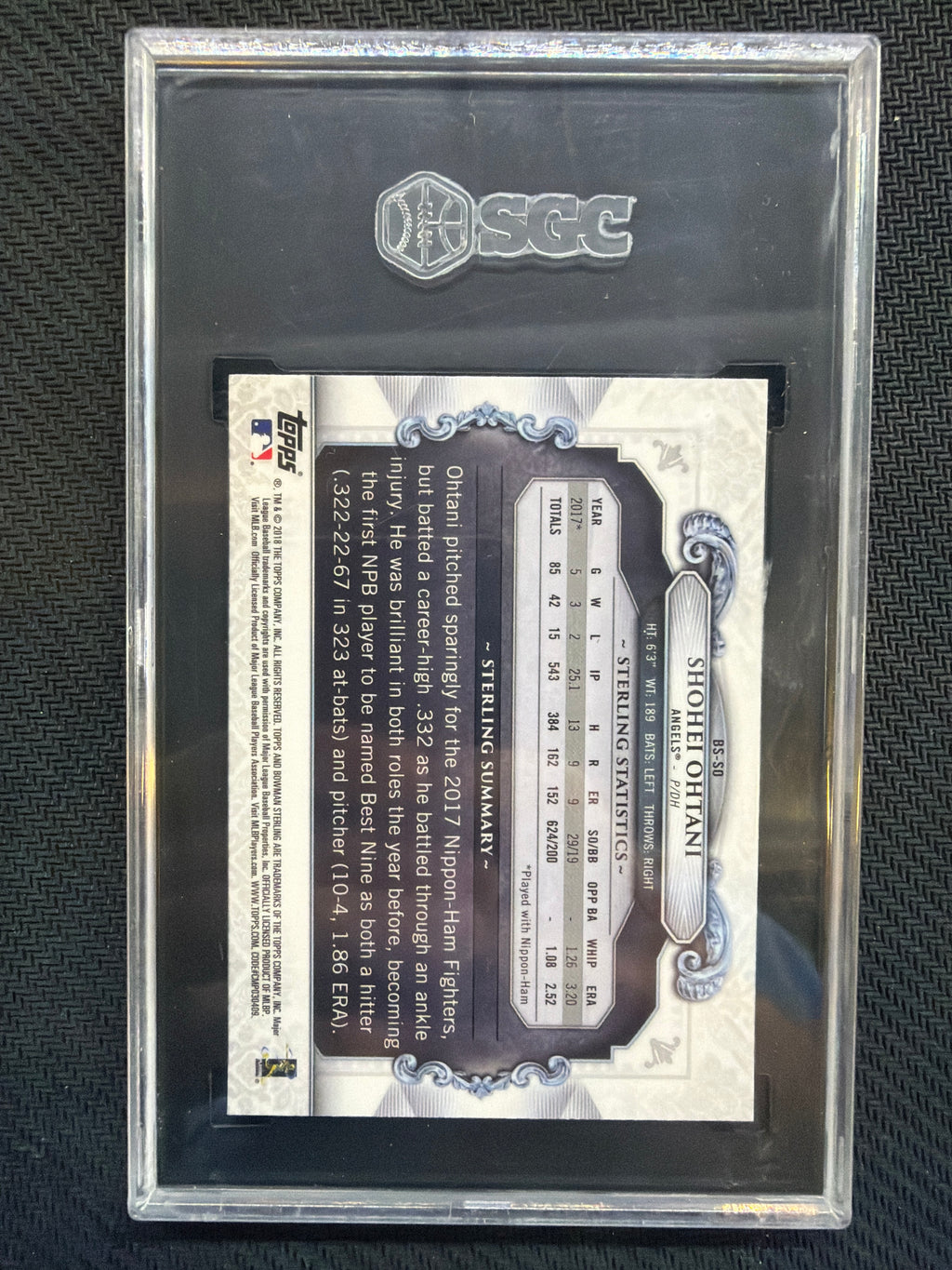2018 Bowman Chrome Shohei Ohtani Sterling #BS-SO SGC 10 Angels