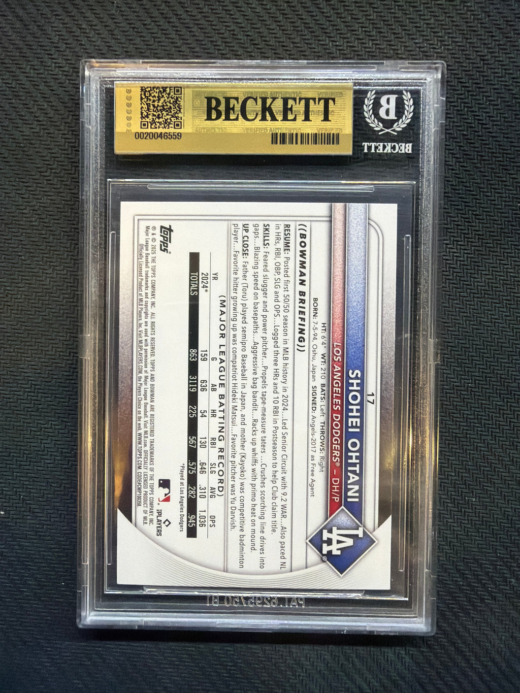 2025 Bowman Shohei Ohtani Paper BGS 9.5 Dodgers 559